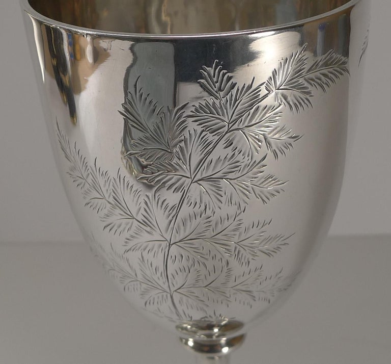 Fine Fern Engraved Sterling Silver Goblet, 1883 In Good Condition In Bath, GB