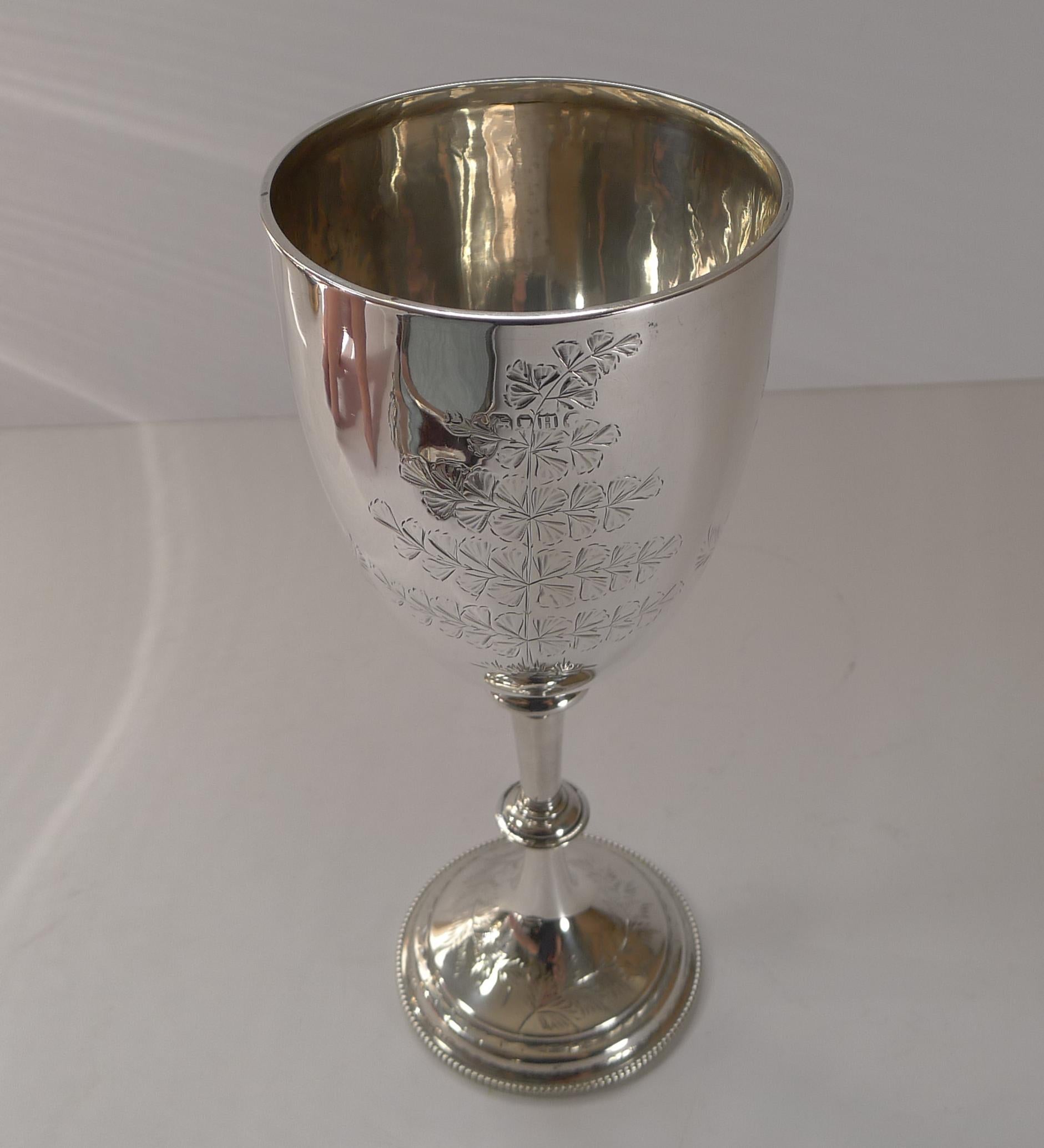 Fine Fern Engraved Sterling Silver Goblet, 1883 2