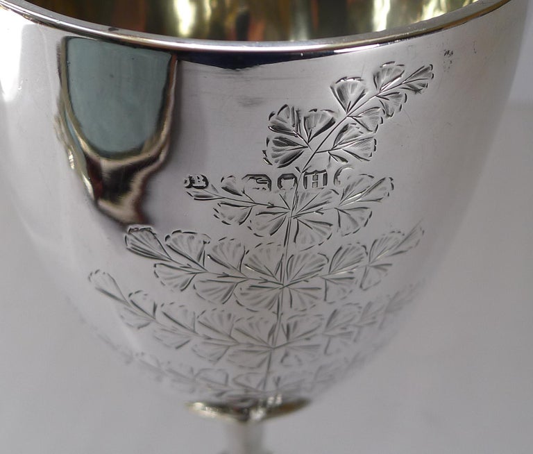 Fine Fern Engraved Sterling Silver Goblet, 1883 3