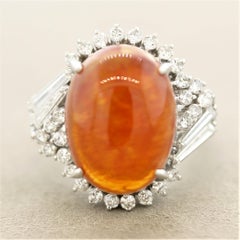 Fine Fire Opal Diamond Platinum Cocktail Ring