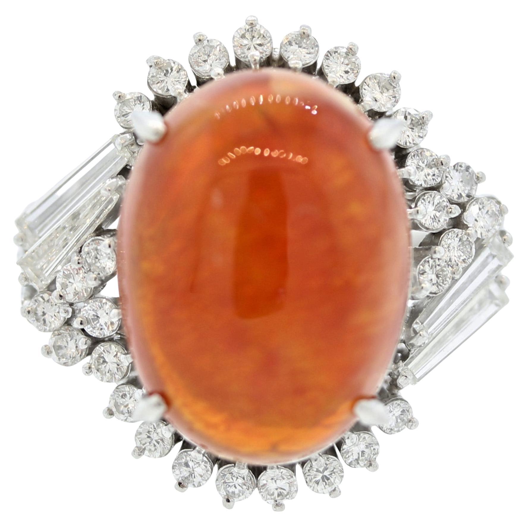 Fine Fire Opal Diamond Platinum Cocktail Ring For Sale