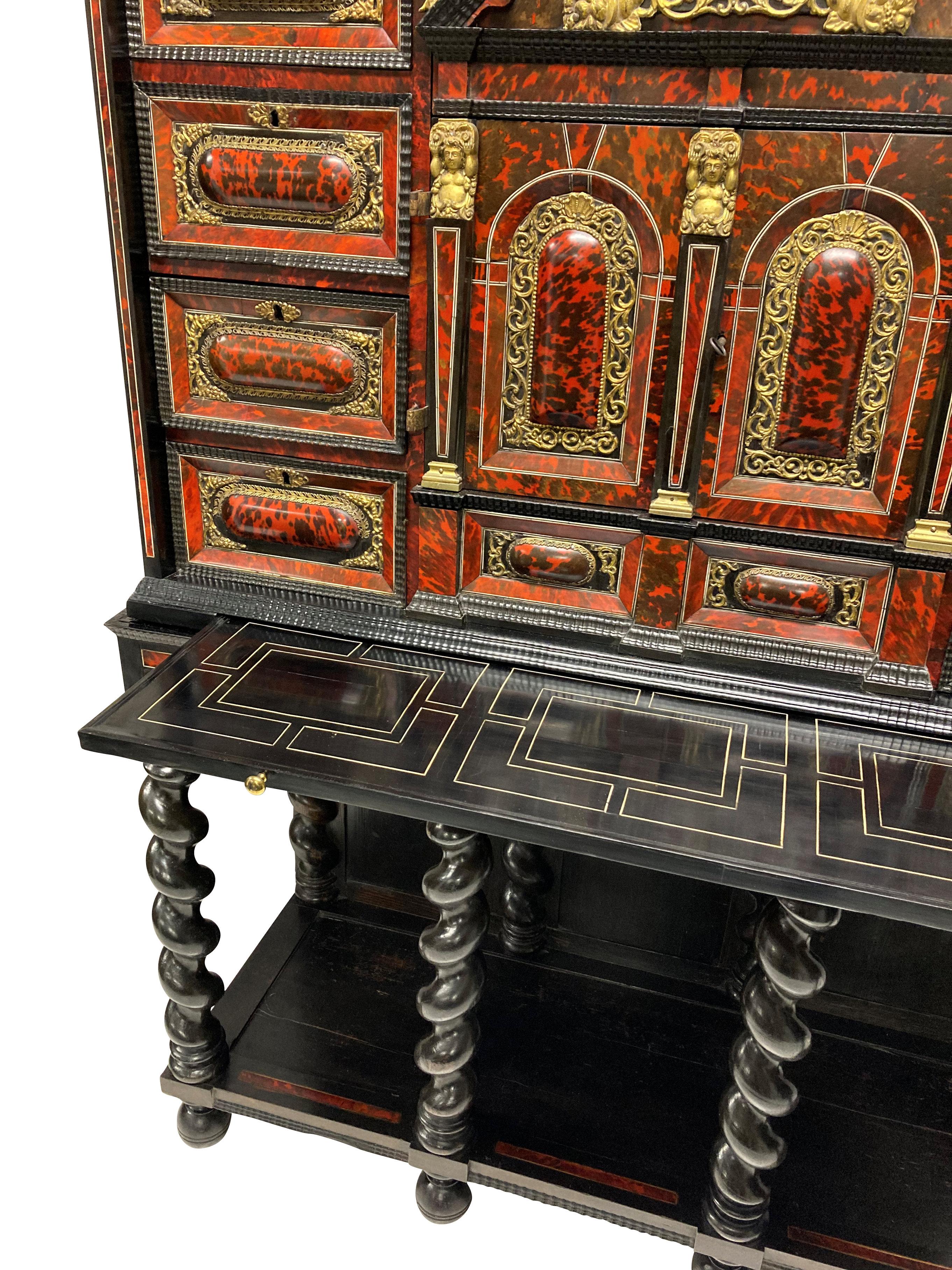 Fine Flemish Baroque Late 17th Century Tortoiseshell Cabinet on Stand For Sale 9