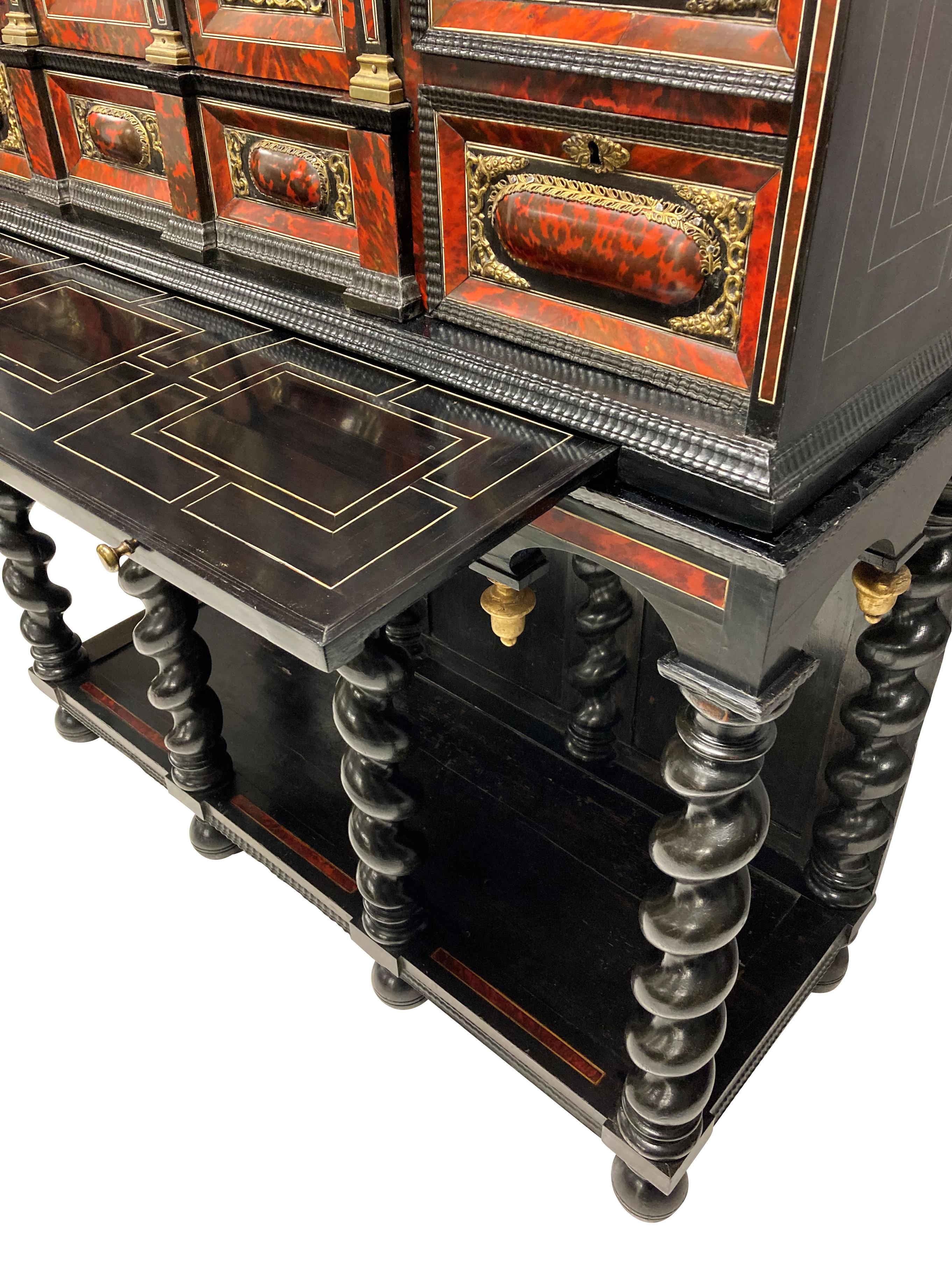 Fine Flemish Baroque Late 17th Century Tortoiseshell Cabinet on Stand For Sale 10