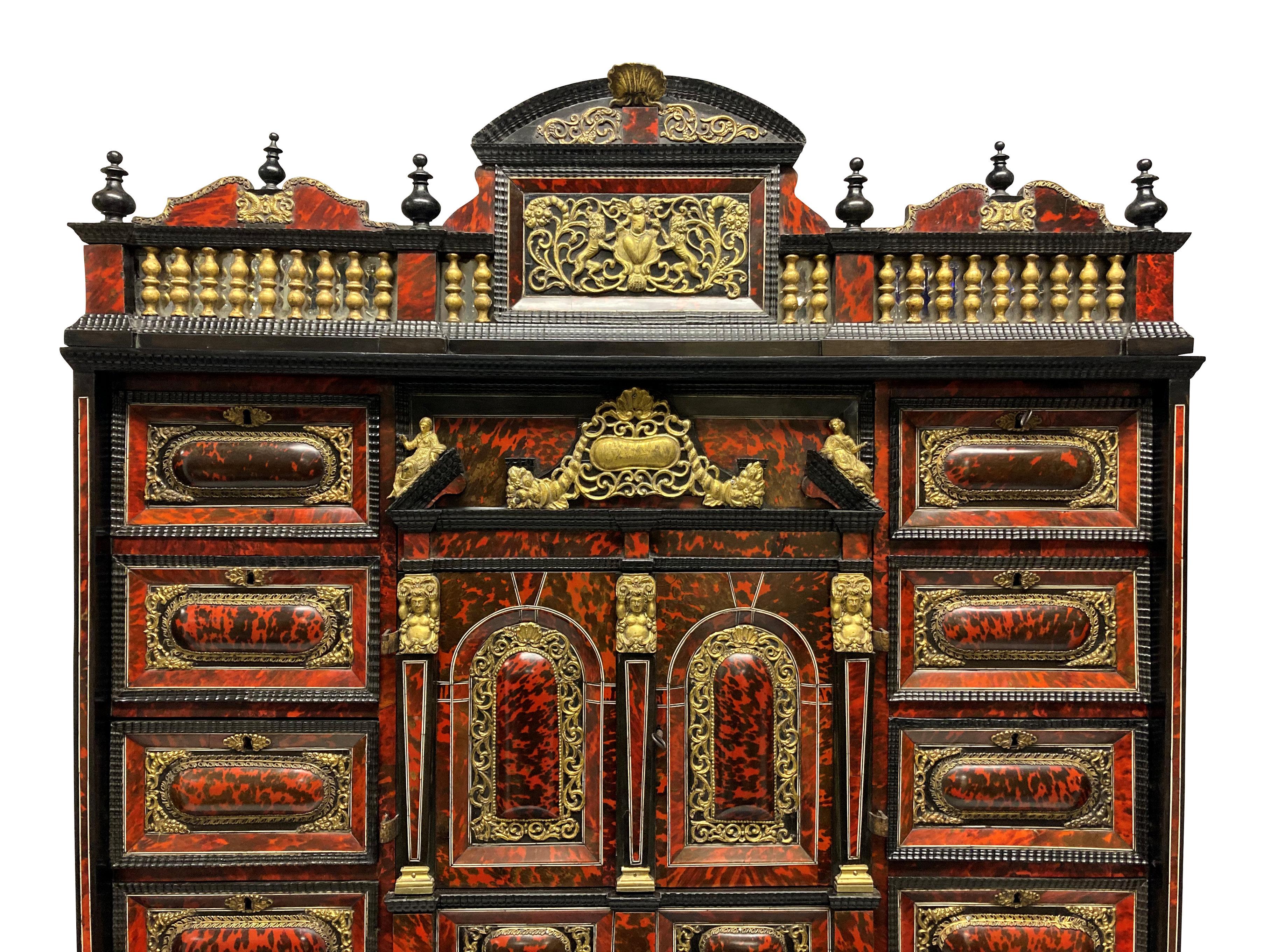 Dutch Fine Flemish Baroque Late 17th Century Tortoiseshell Cabinet on Stand