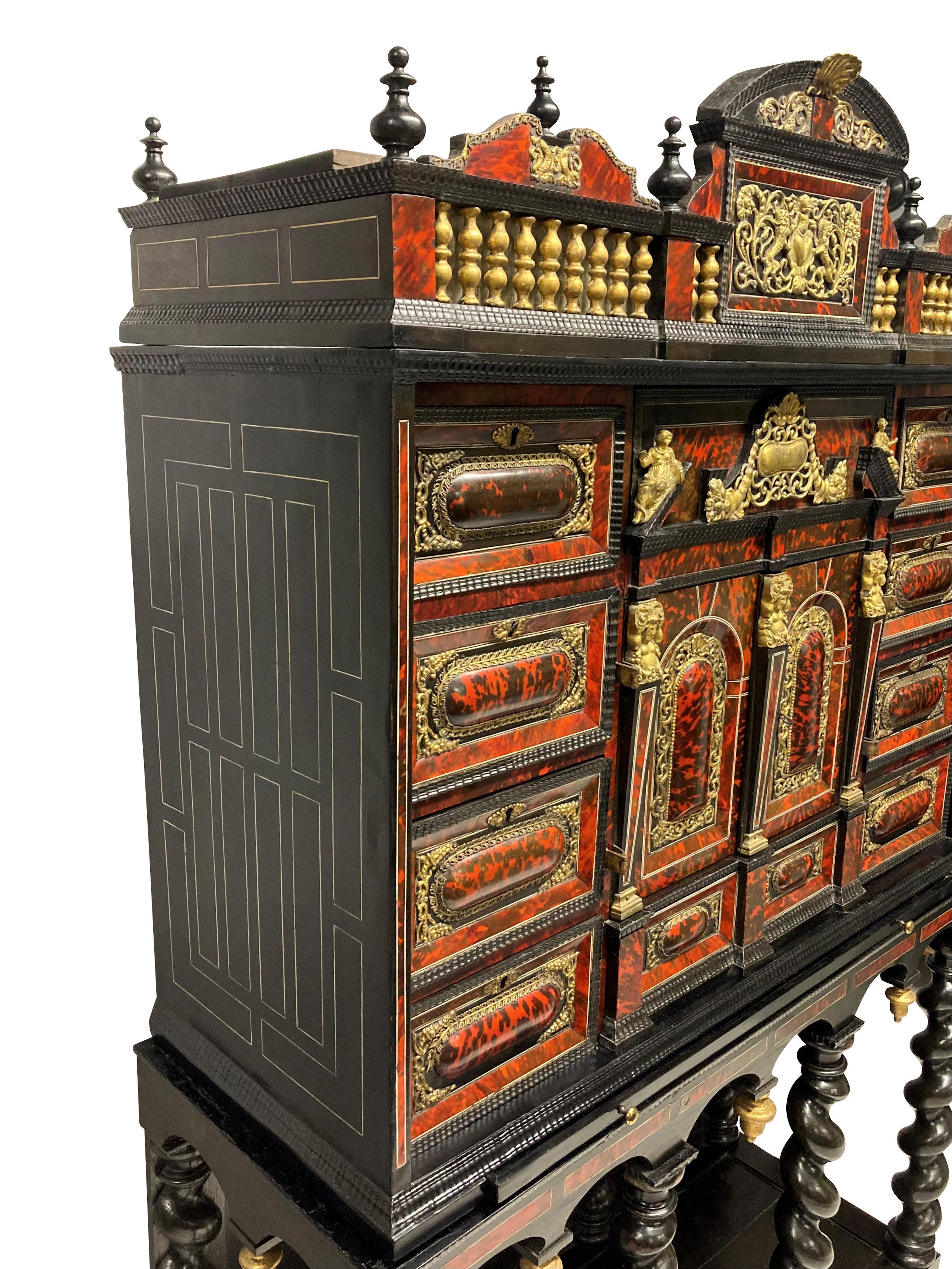 18th Century and Earlier Fine Flemish Baroque Late 17th Century Tortoiseshell Cabinet on Stand