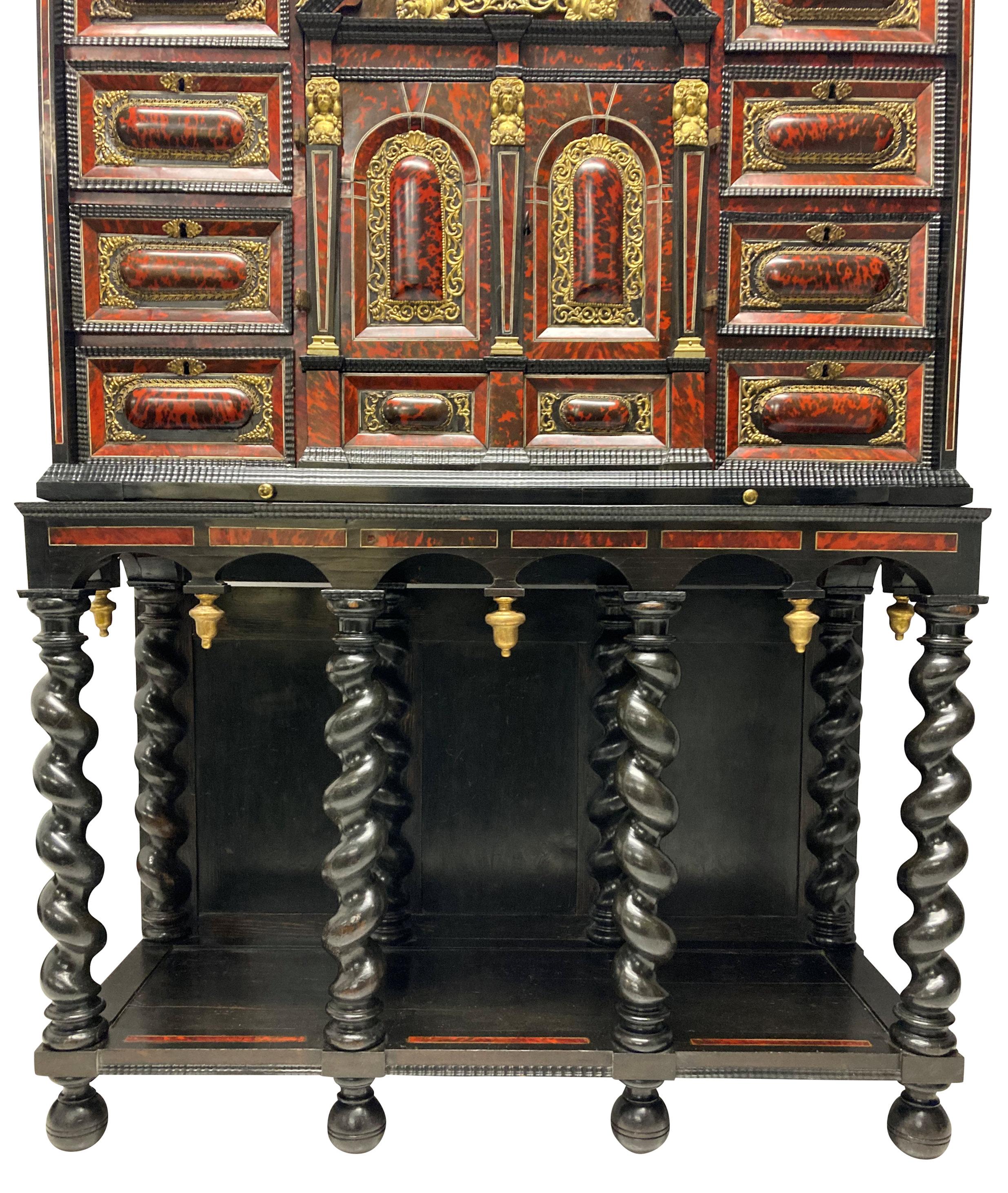 Fine Flemish Baroque Late 17th Century Tortoiseshell Cabinet on Stand For Sale 1