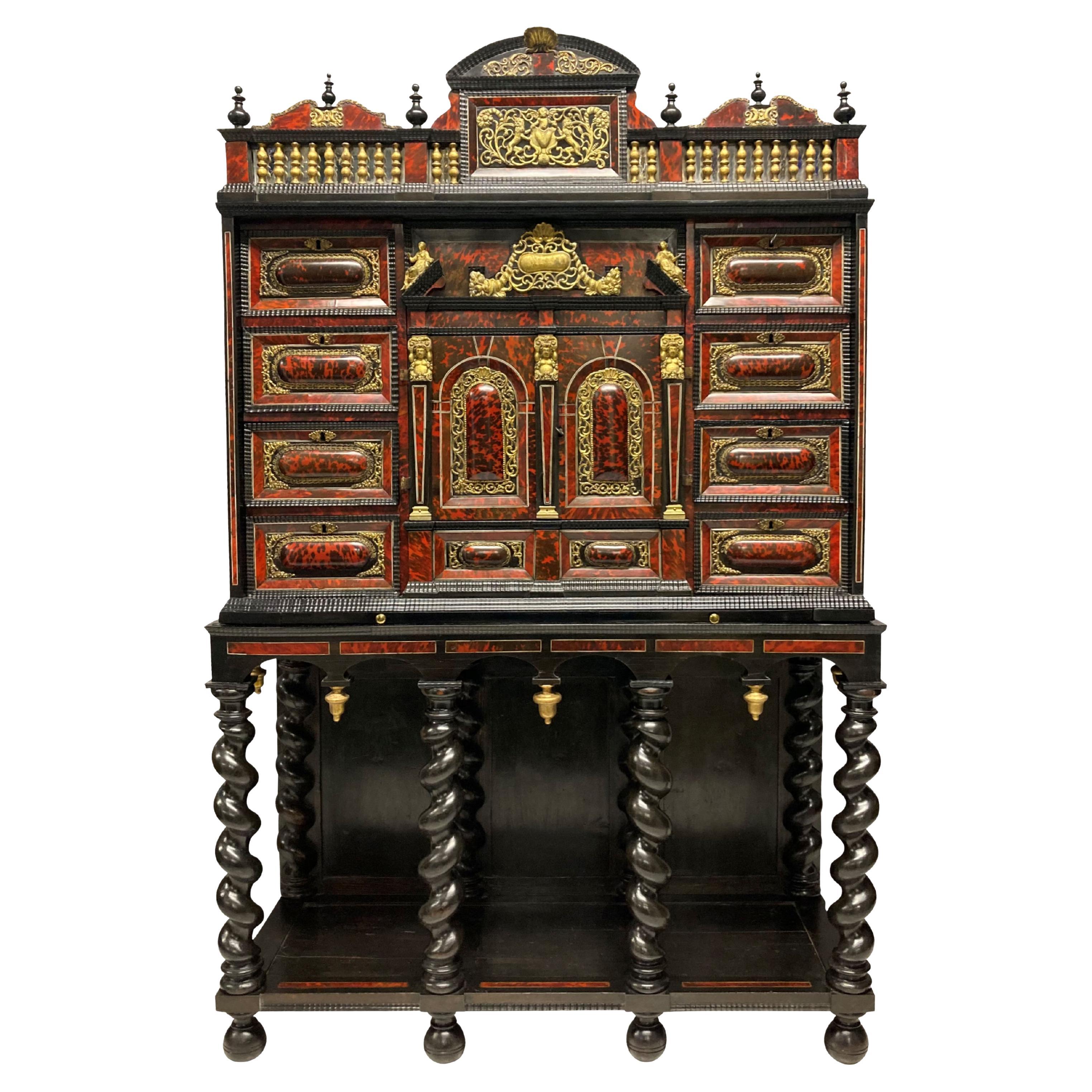 Fine Flemish Baroque Late 17th Century Tortoiseshell Cabinet on Stand For Sale