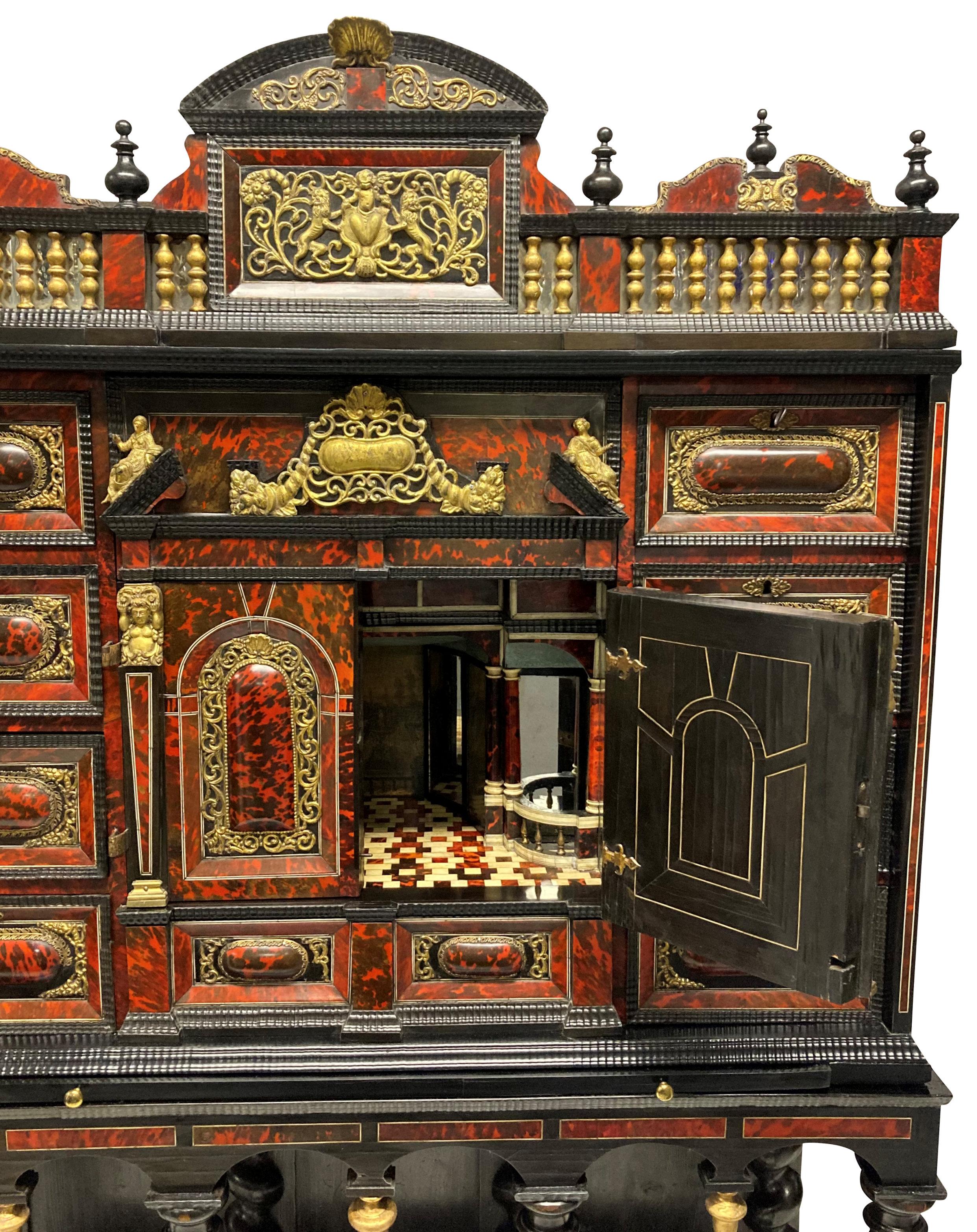 18th Century and Earlier Fine Flemish Baroque Late 17th Century Tortoiseshell Cabinet on Stand