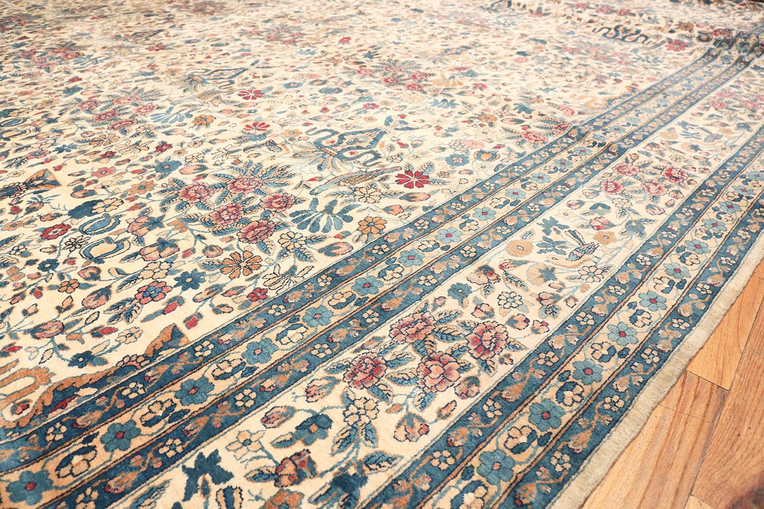 Hand-Knotted Fine Floral Antique Palace Size Persian Kerman Rug 19'7