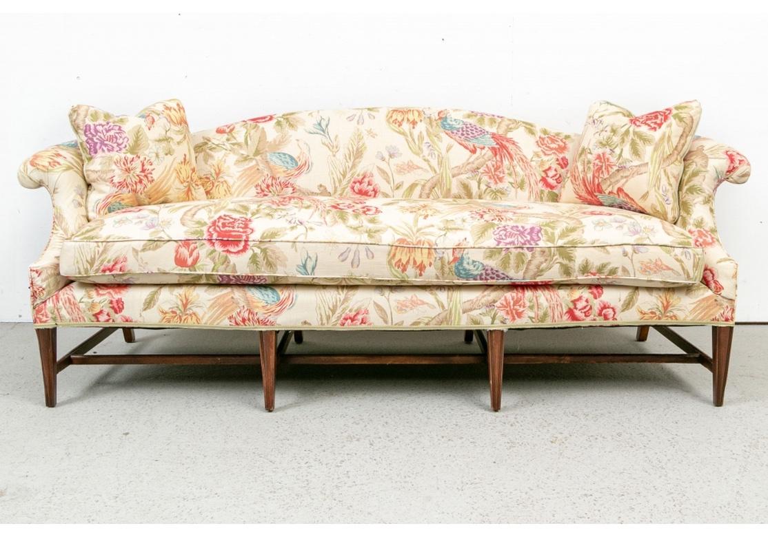 Fine Floral Custom Upholstered Camel Back Sofa For Sale 3