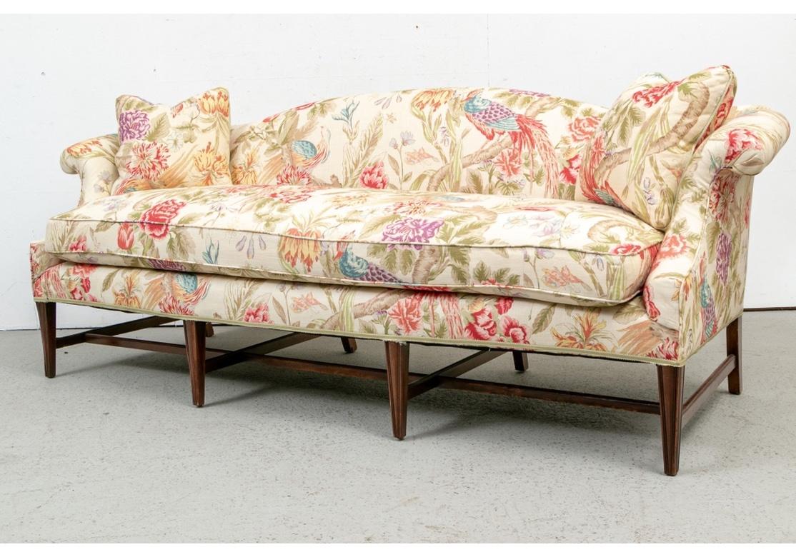 American Classical Fine Floral Custom Upholstered Camel Back Sofa For Sale
