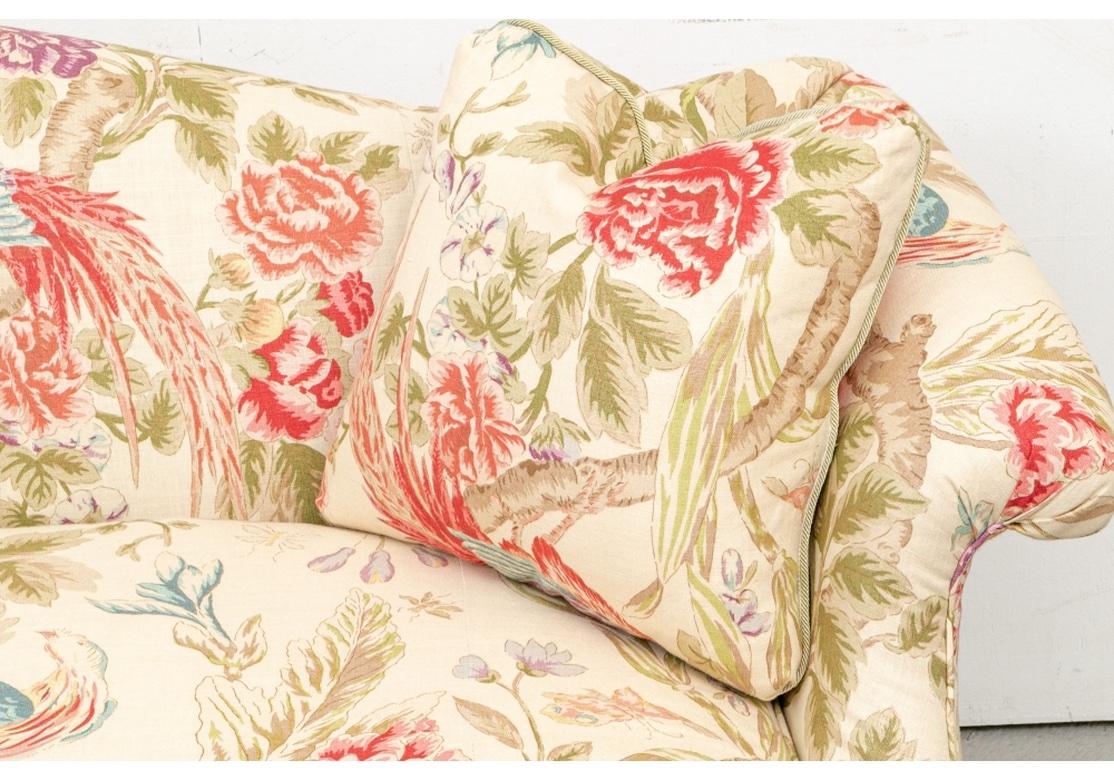 Fine Floral Custom Upholstered Camel Back Sofa For Sale 2