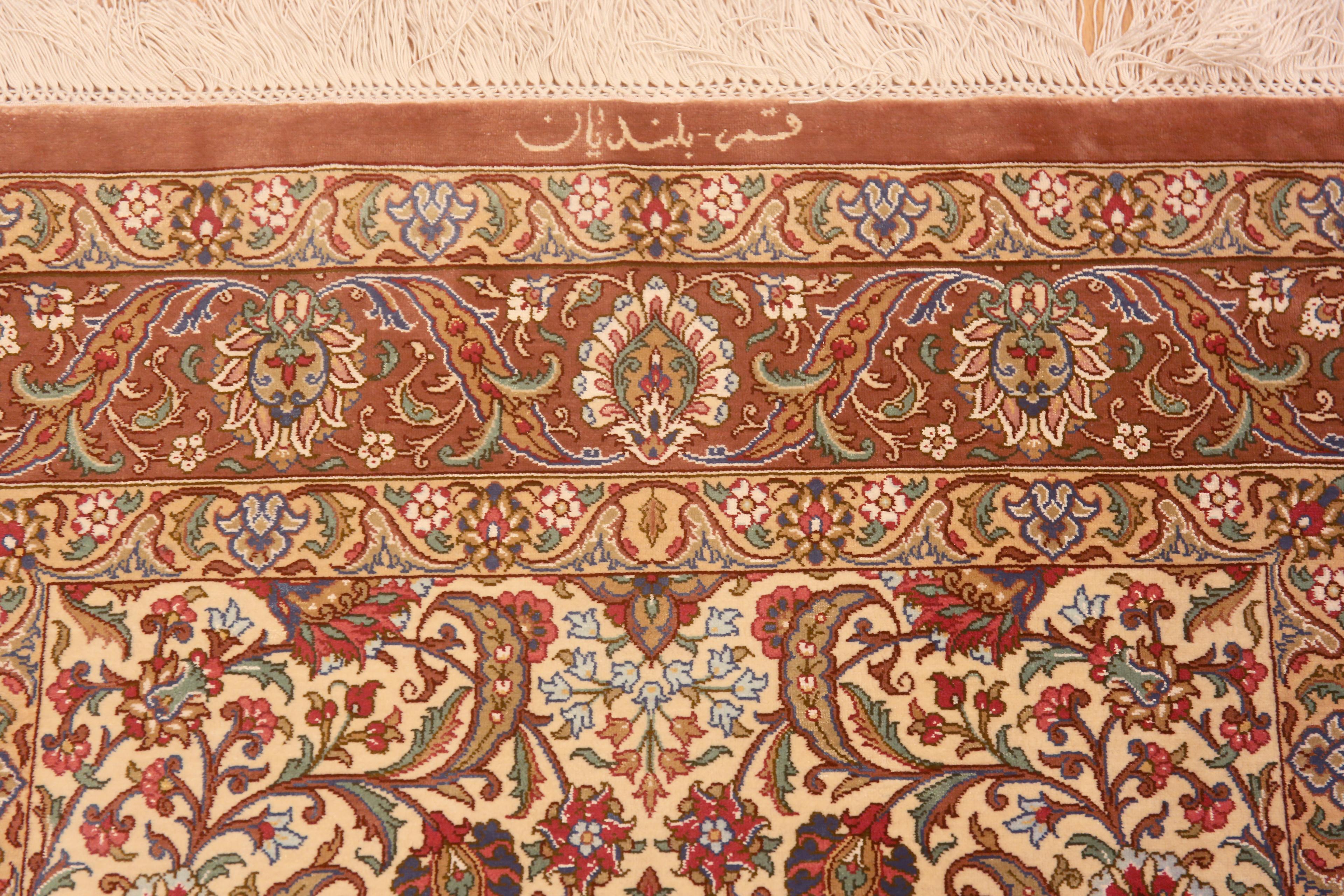 Tabriz Fine Floral Design Vintage Persian Qum Silk Hallway Runner Rug 2'7