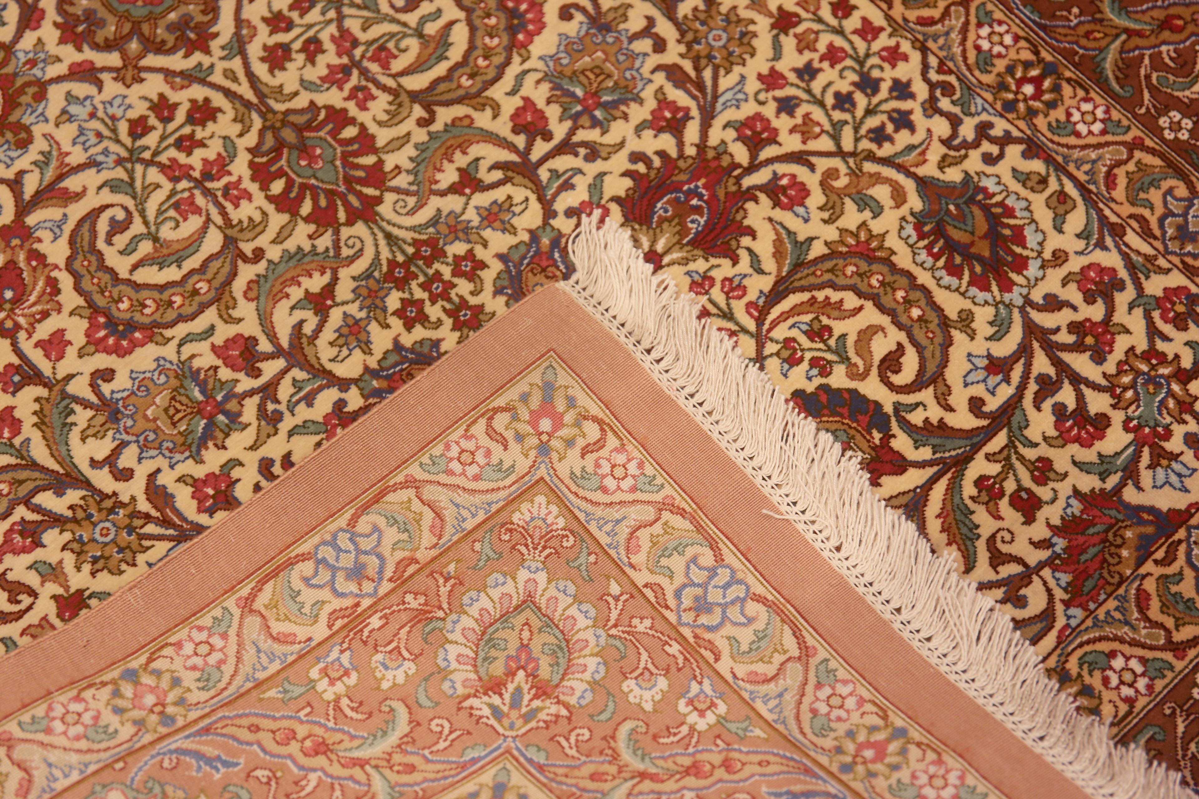 Fine Floral Design Vintage Persian Qum Silk Hallway Runner Rug 2'7
