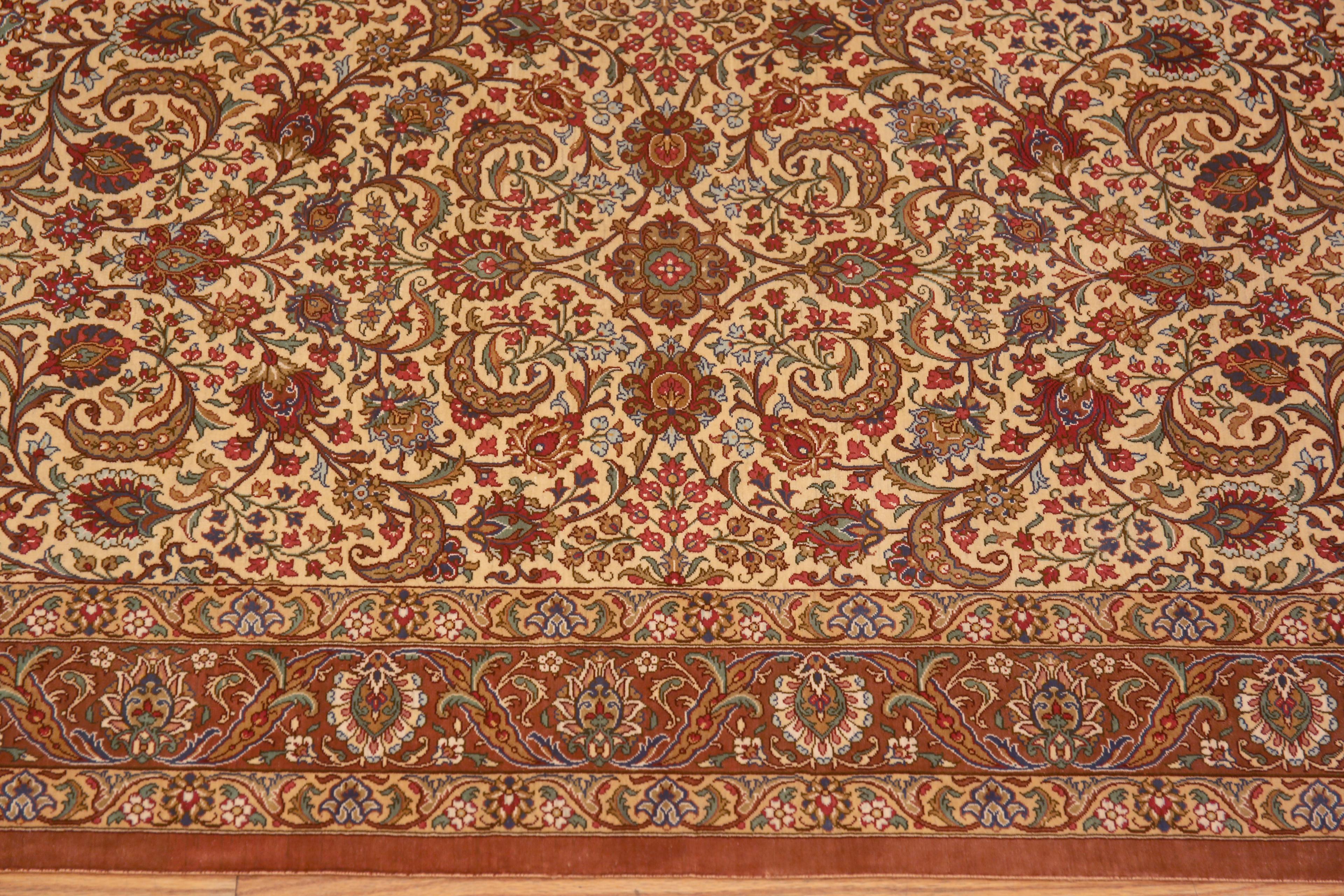 Fine Floral Design Vintage Persian Qum Silk Hallway Runner Rug 2'7