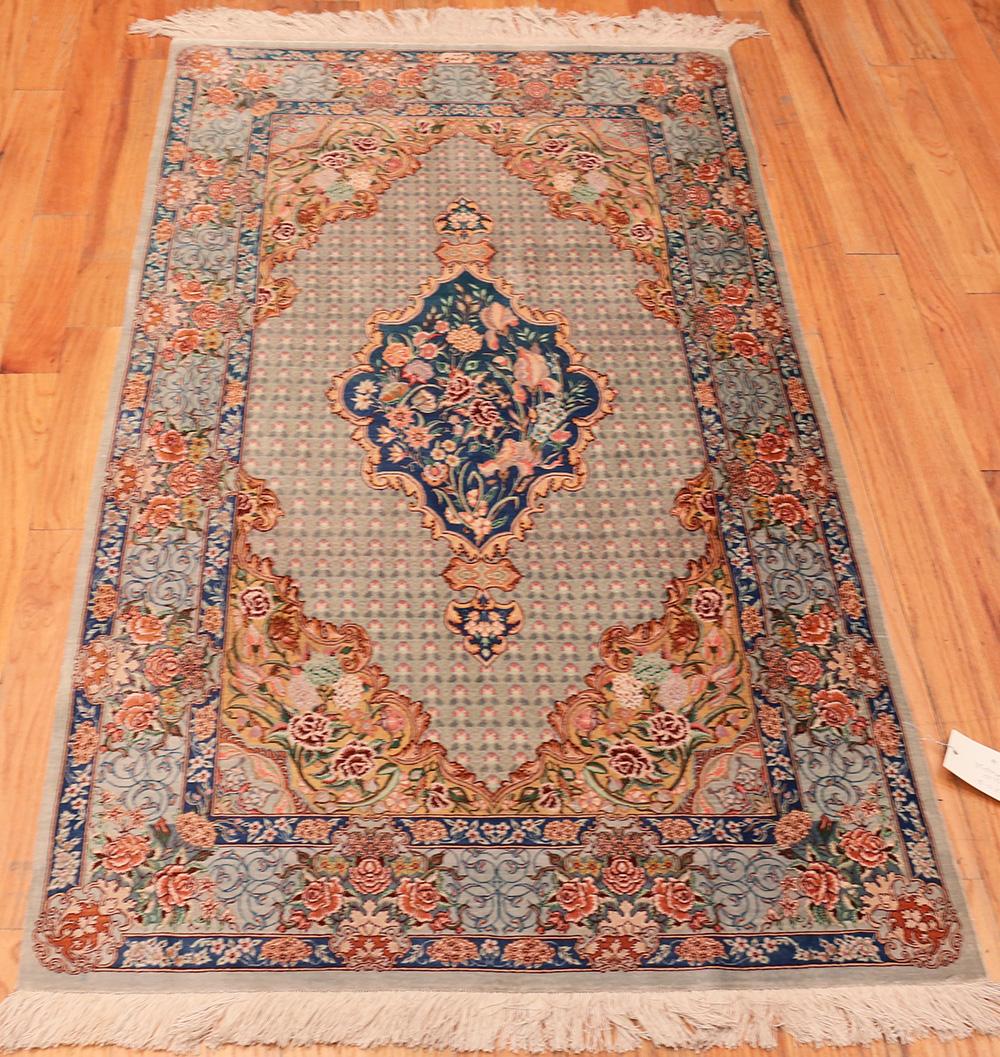 Hand-Knotted Vintage Persian Silk Qum Rug. 3 ft 3 in x 5 ft 7 in For Sale