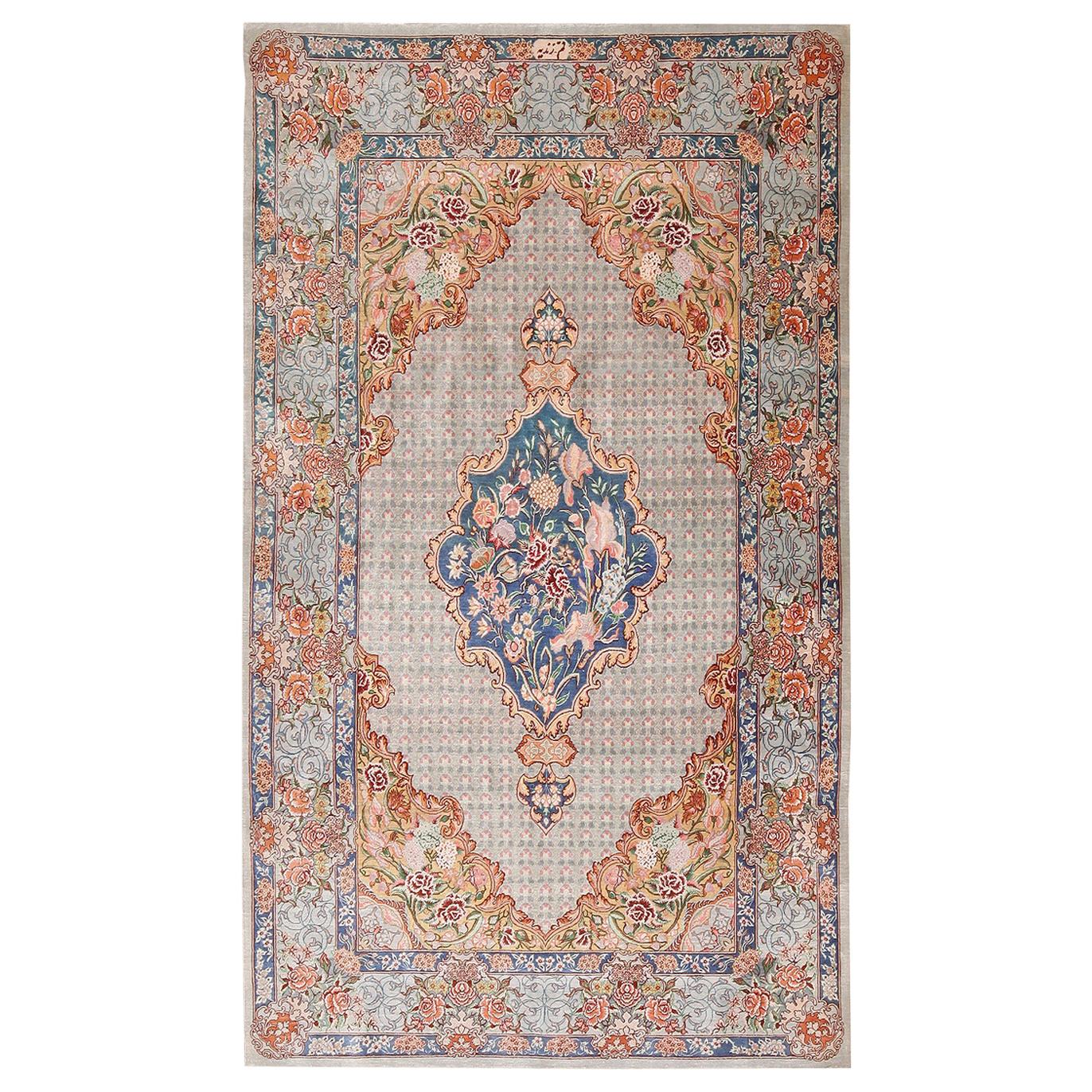 Persischer Qum-Teppich aus Seide im Vintage-Stil. 3 ft 3 in x 5 ft 7 in