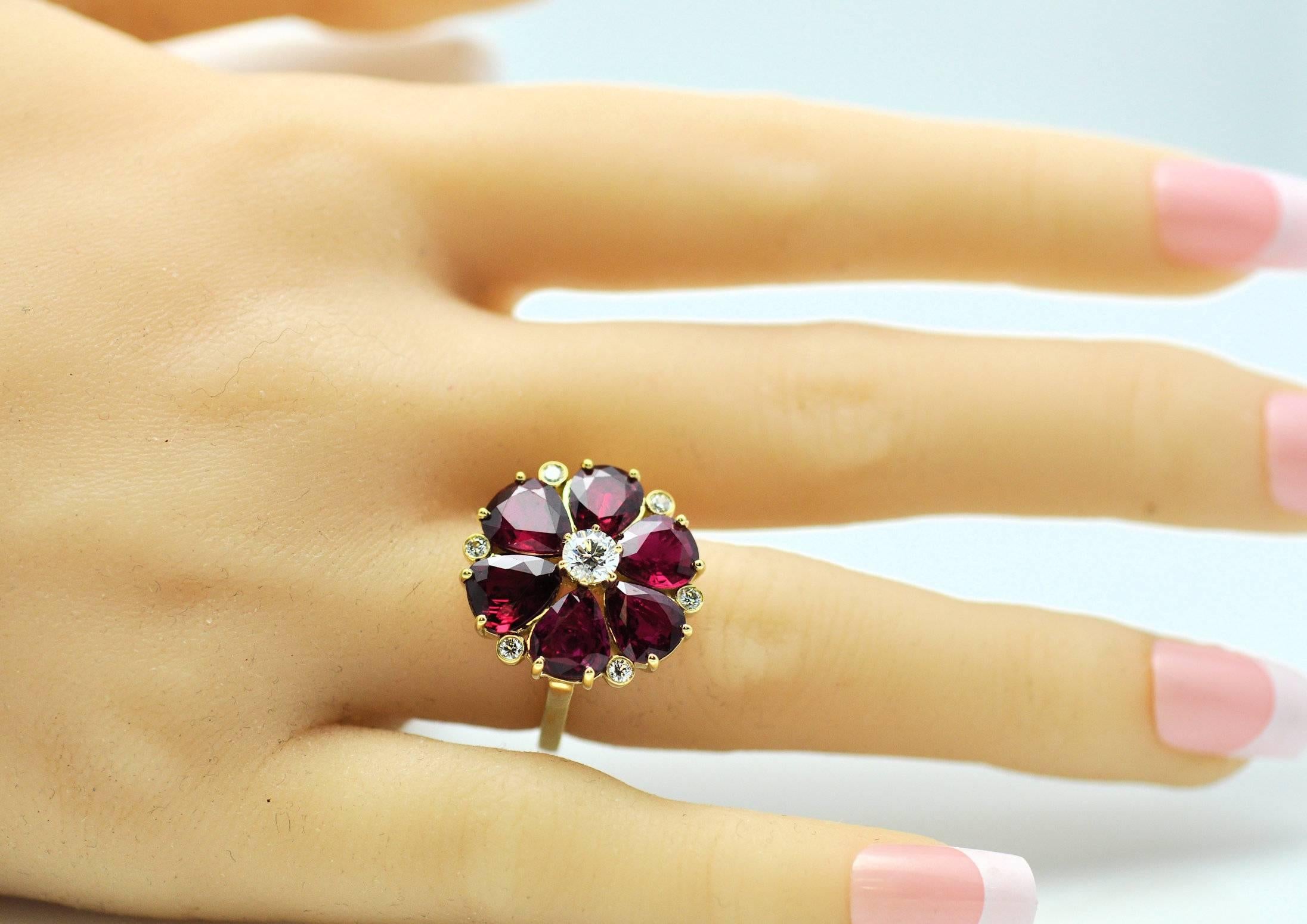 Women's Fine Floral Ruby and Diamond Ring, 7.52 Carat in Rubies