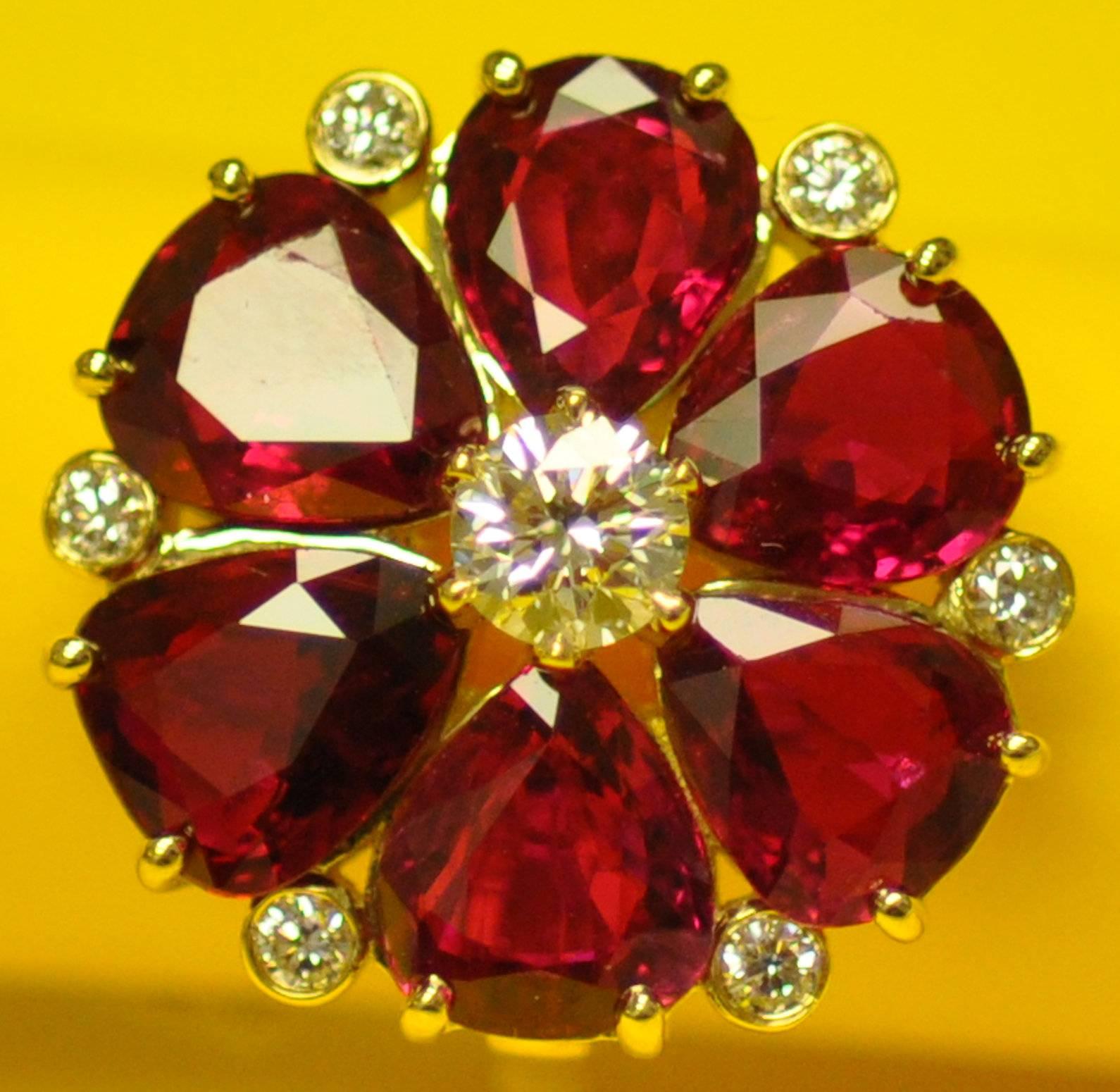 Fine Floral Ruby and Diamond Ring, 7.52 Carat in Rubies 6