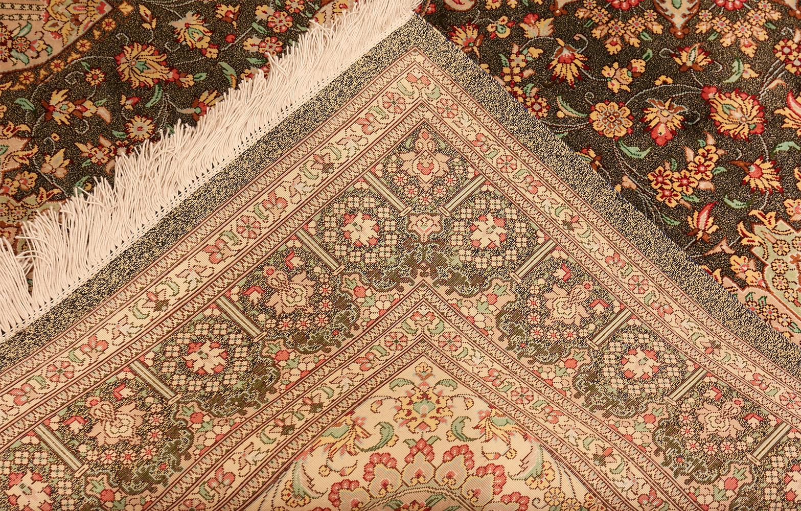 Annodato a mano Tappeto Qum persiano vintage in seta finemente floreale 4'4