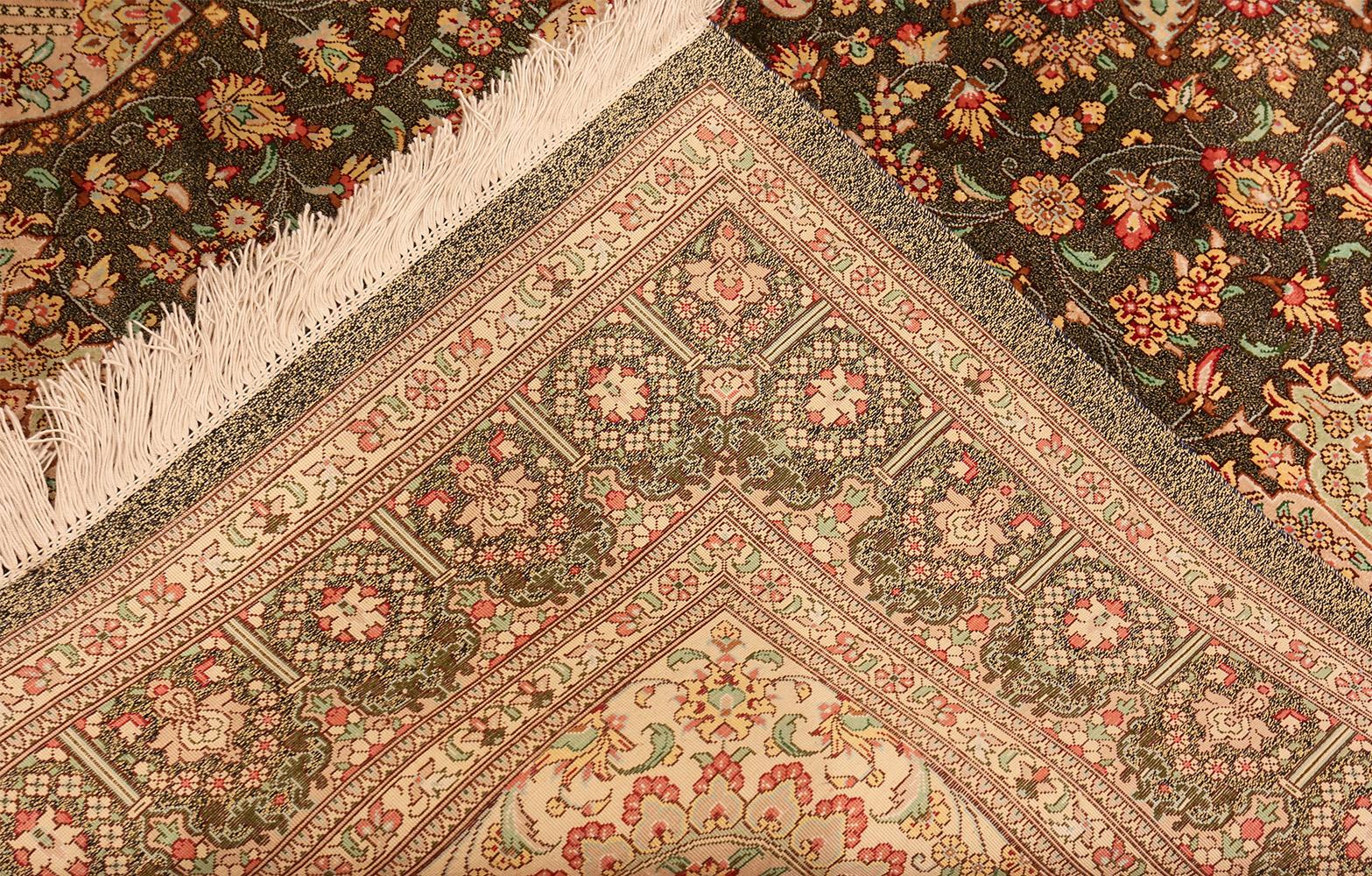 Fine Floral Silk Vintage Persian Qum Rug 4'4