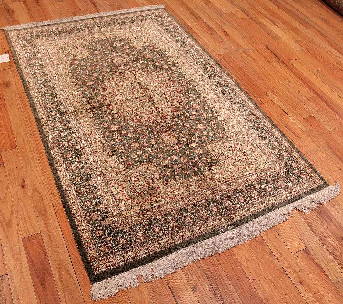 20th Century Silk Vintage Persian Qum Rug. 4 ft 4 in x 6 ft 6 in For Sale