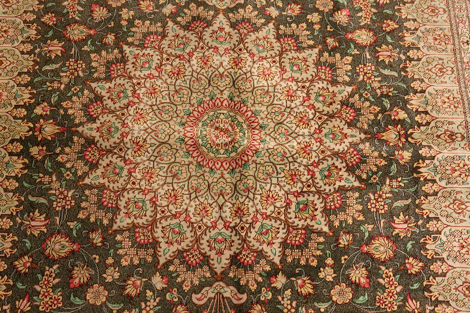 Fine Floral Silk Vintage Persian Qum Rug 4'4