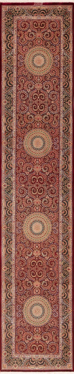 Fine Floral Vintage Persian Gonbad Silk Qum Luxury Runner Rug 2'8" x 13'