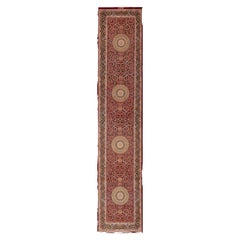 Tapis de course Vintage Luxury Persian Gonbad Silk Qum 2'8'' x 13'' floral