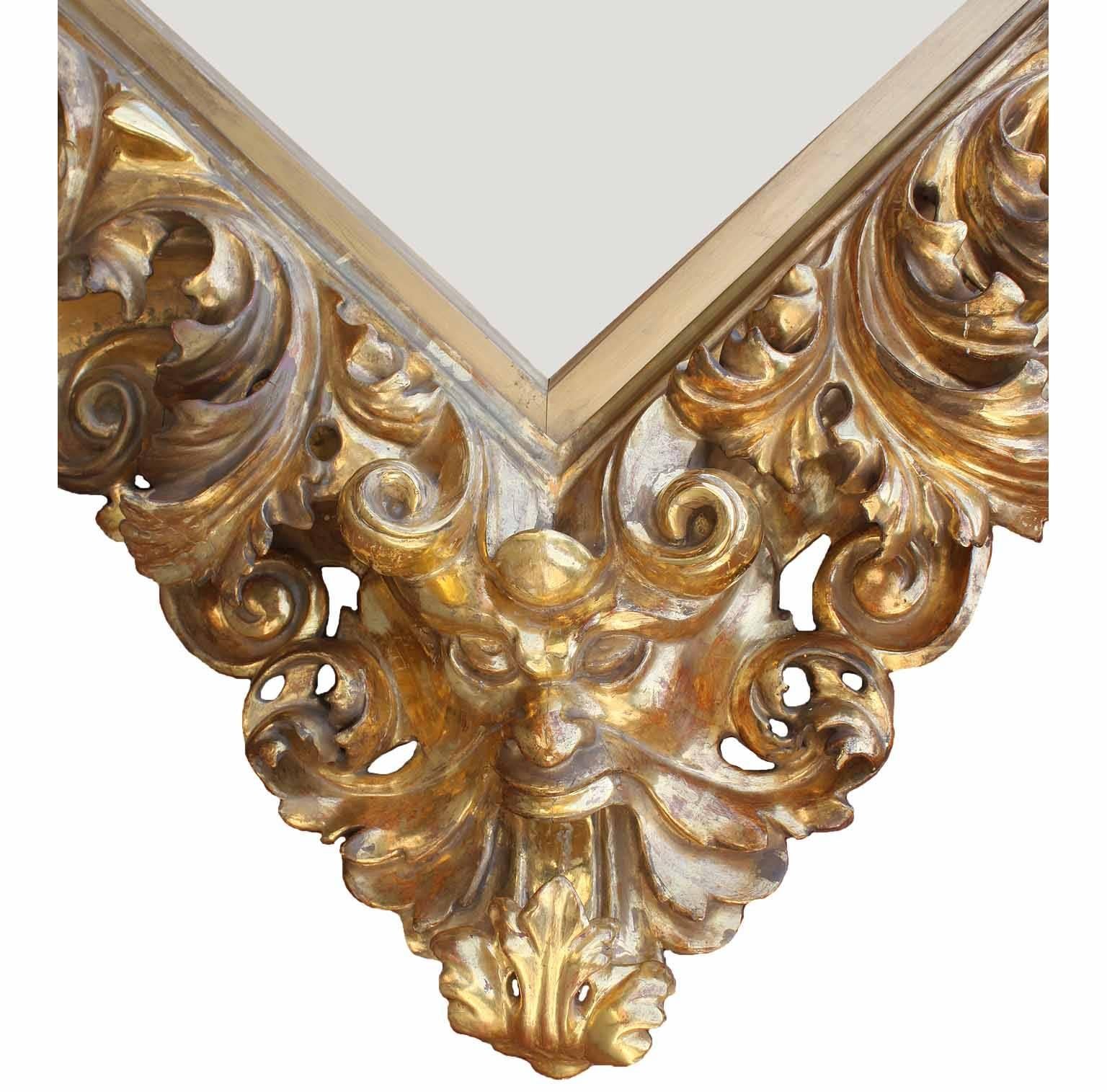 Italian Fine Florentine 19th Century Baroque Style Giltwood Carved Figural Mirror Frame For Sale