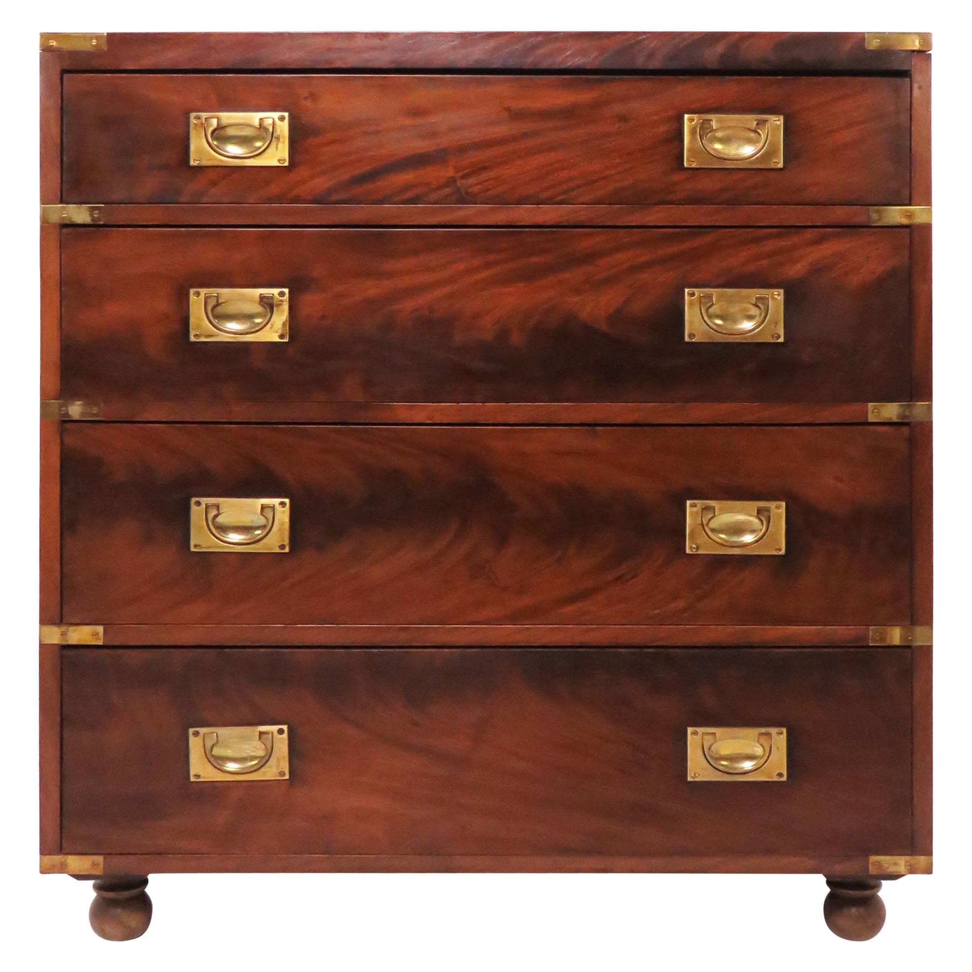 Fine Four Drawer Campaign Chest in Flamed Mahogany