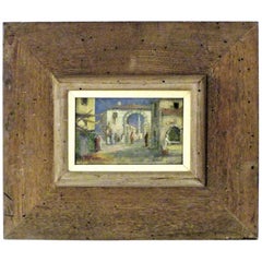 Fine Framed 1930s Orientalist Painting on Board of Marrakech Street Scene