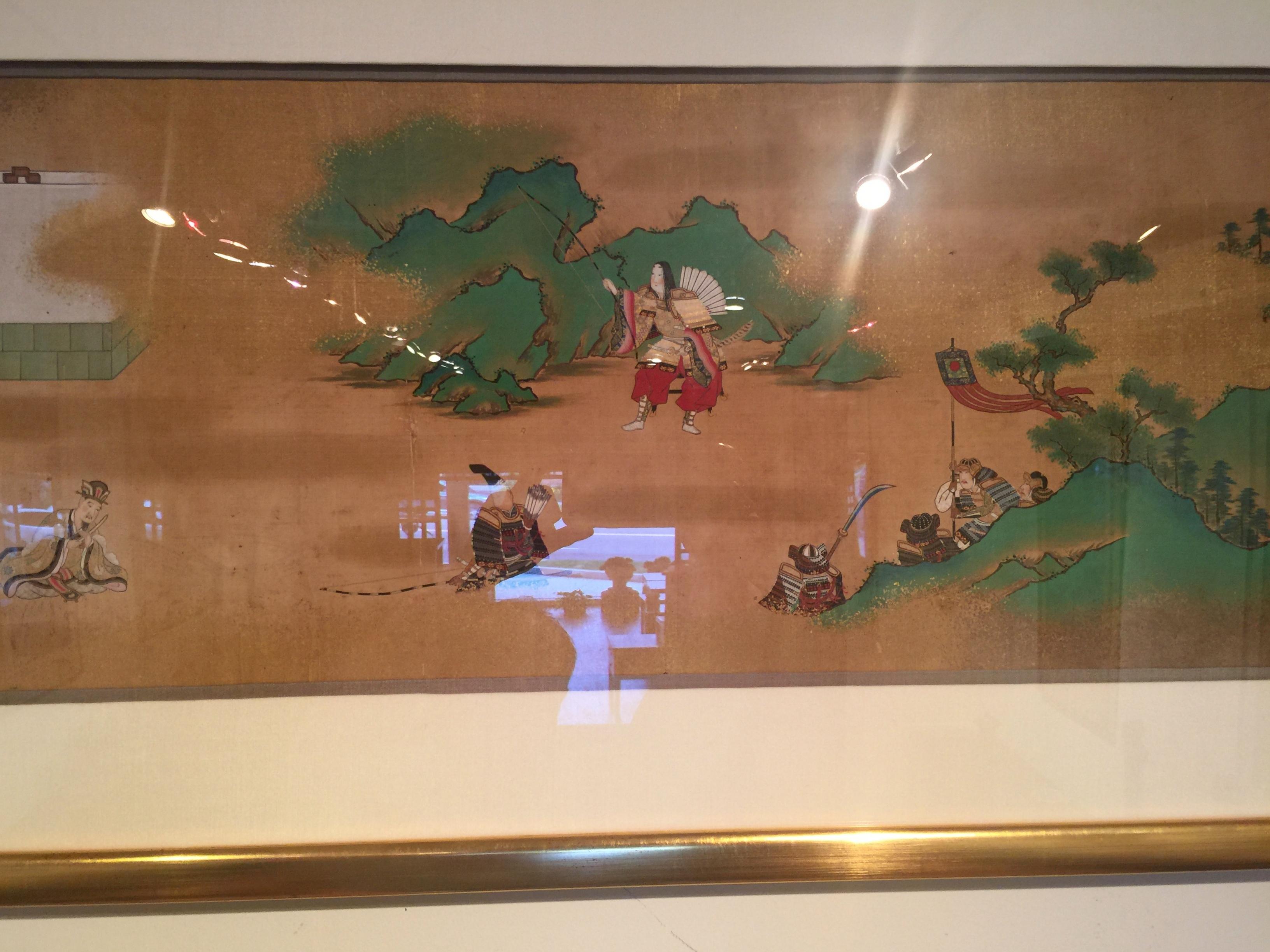 Hand-Painted Fine Framed Japanese Painting of Samurais and Archers For Sale