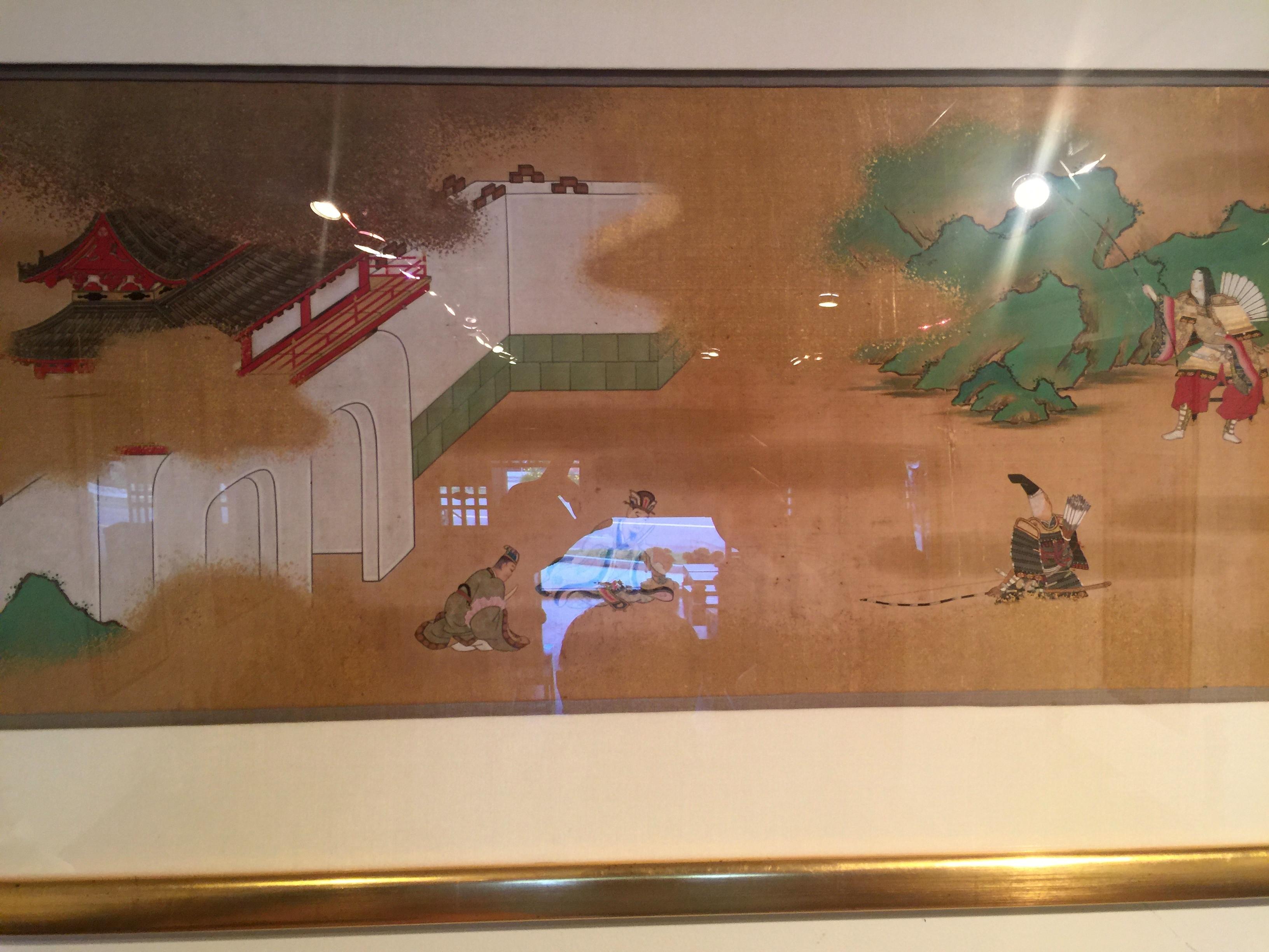 Fine Framed Japanese Painting of Samurais and Archers In Good Condition For Sale In Greenwich, CT