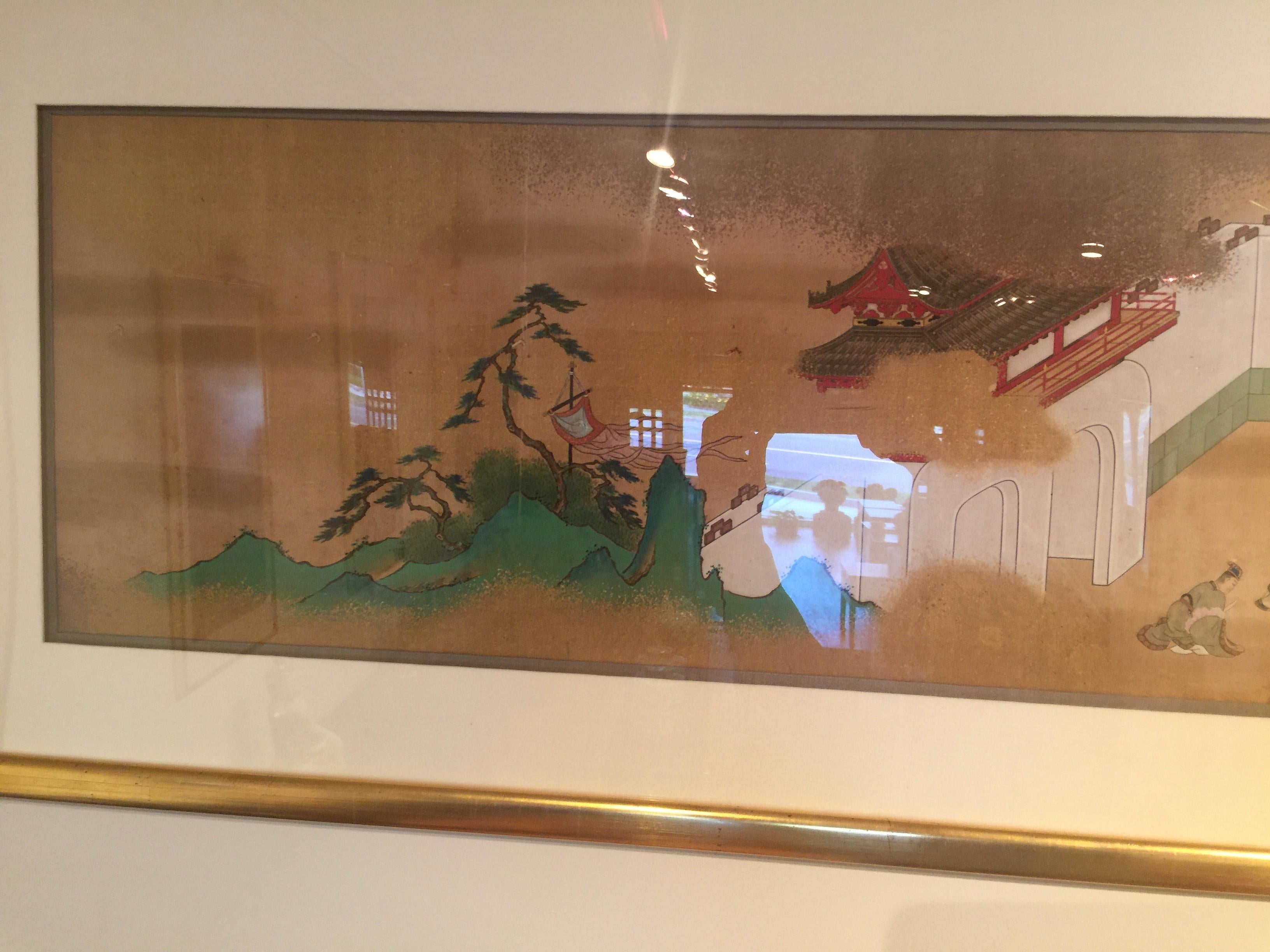 19th Century Fine Framed Japanese Painting of Samurais and Archers For Sale