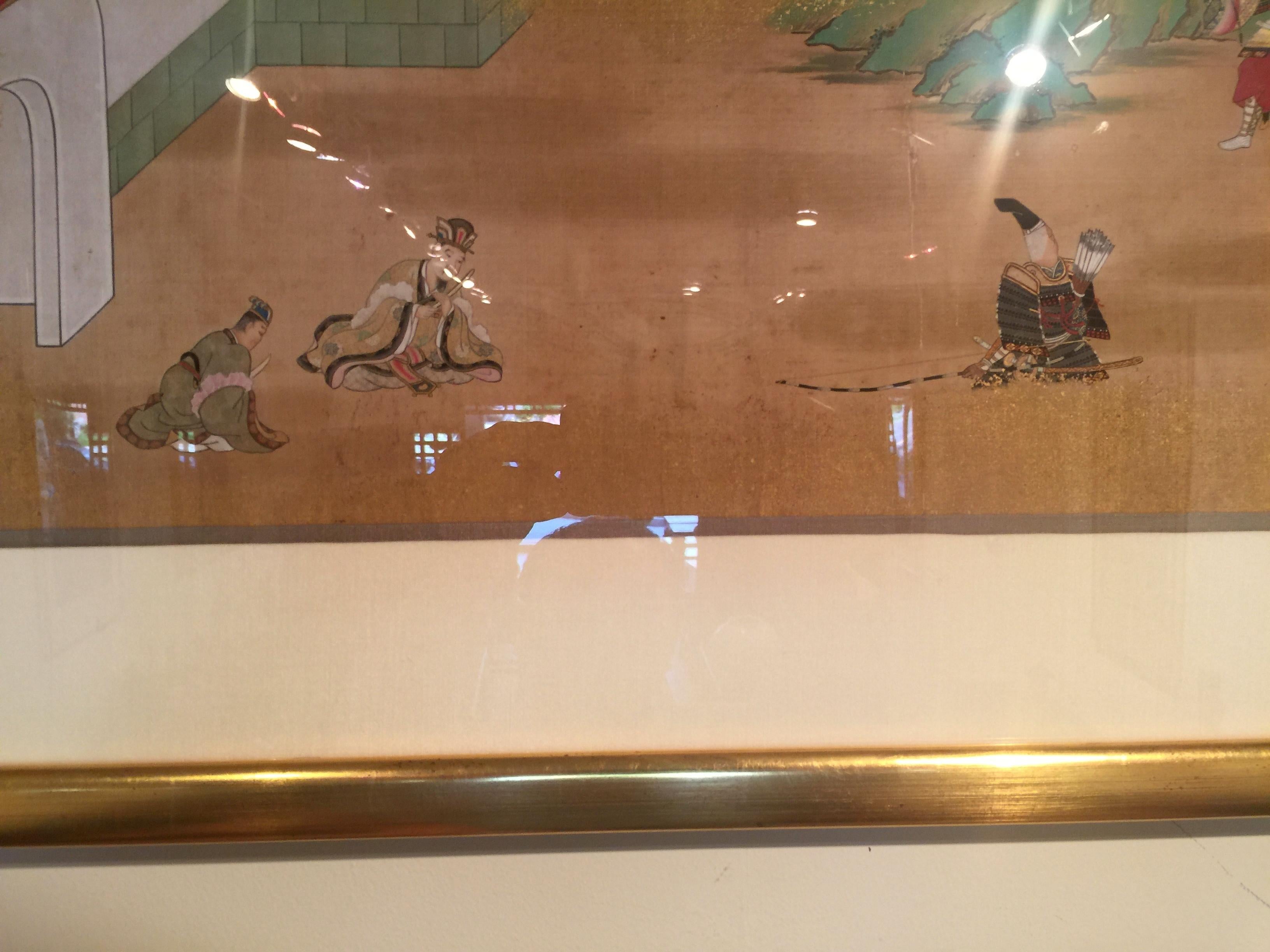 Peinture japonaise encadrée de Samurais et archers en vente 1