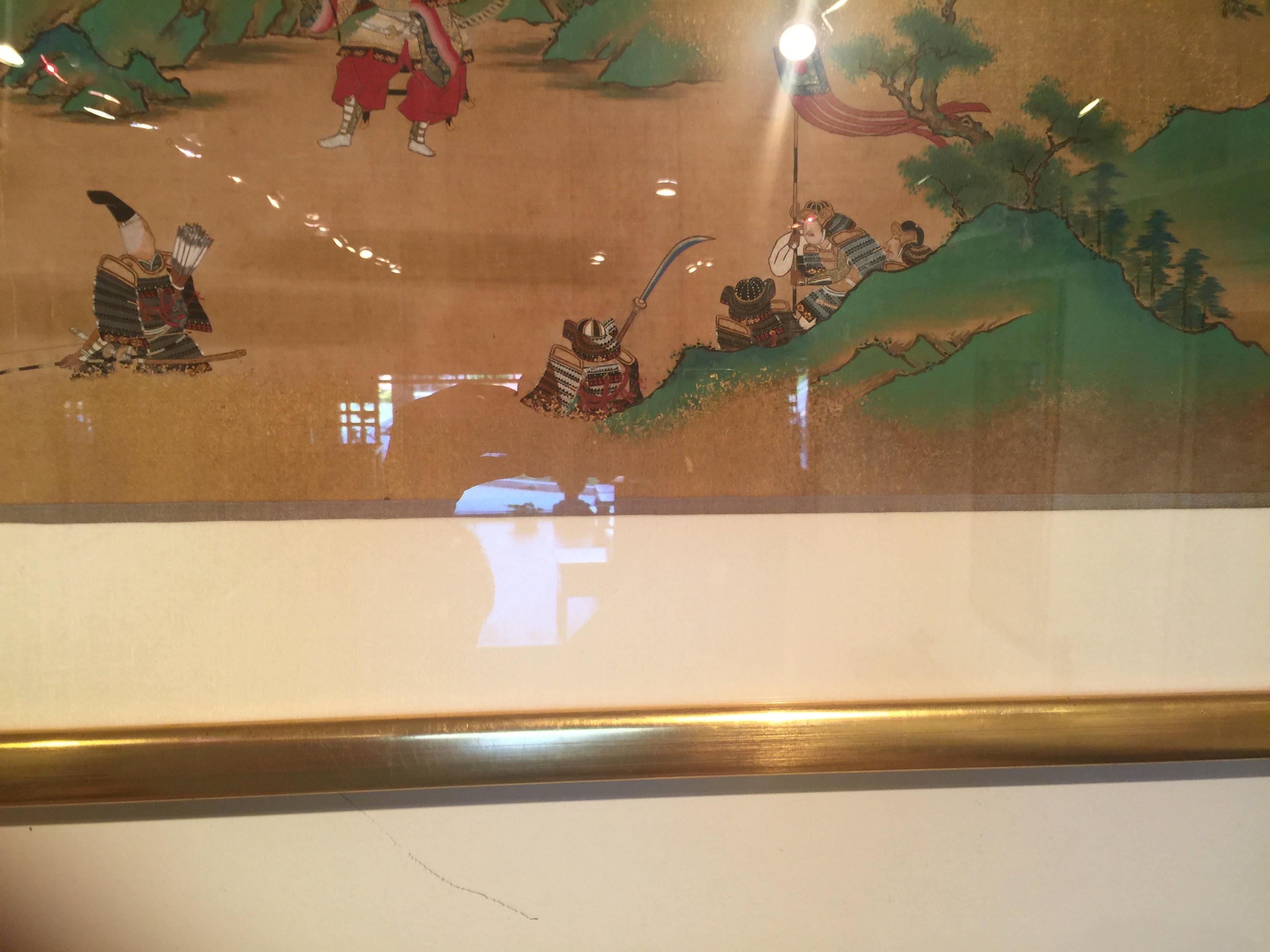 Peinture japonaise encadrée de Samurais et archers en vente 2