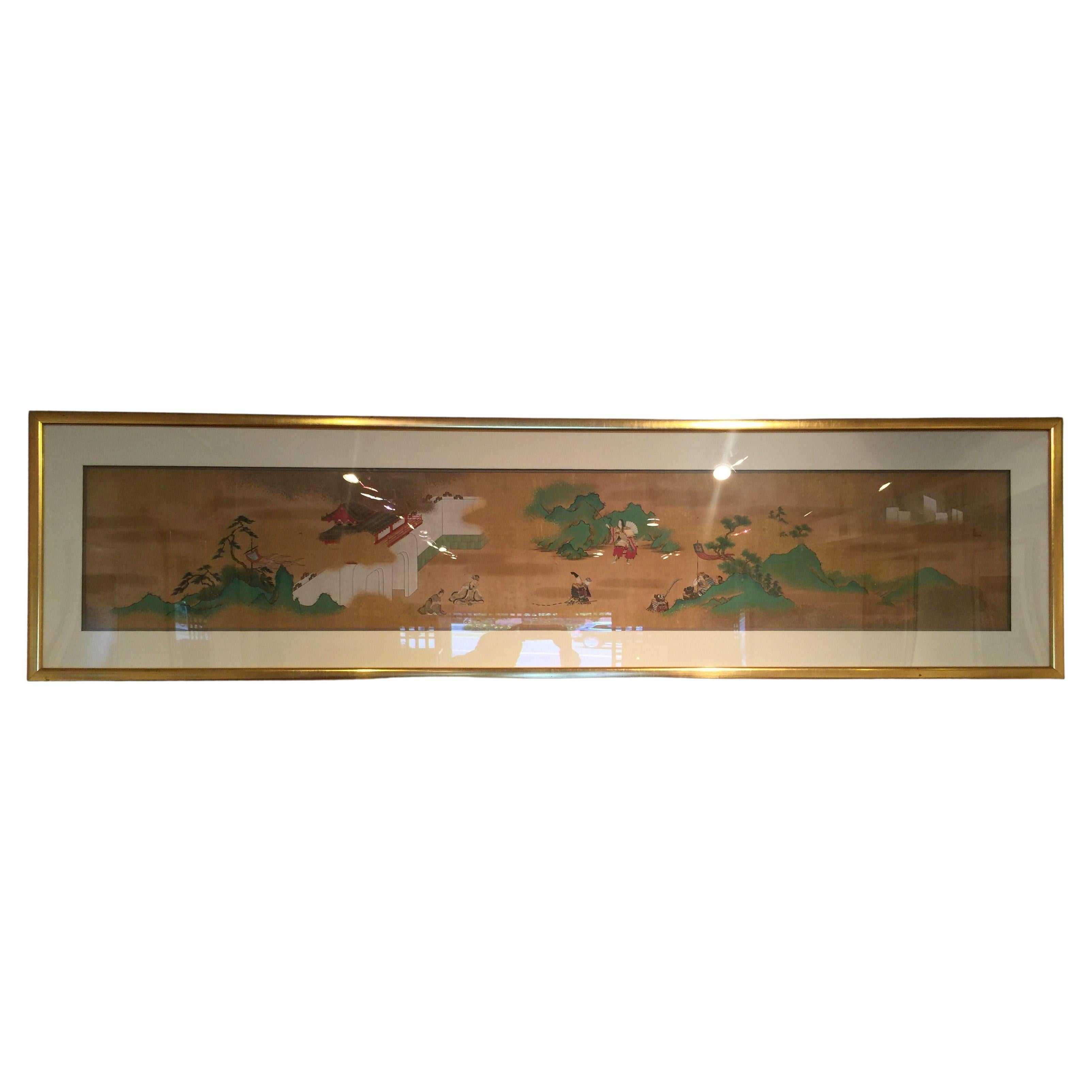 Peinture japonaise encadrée de Samurais et archers en vente