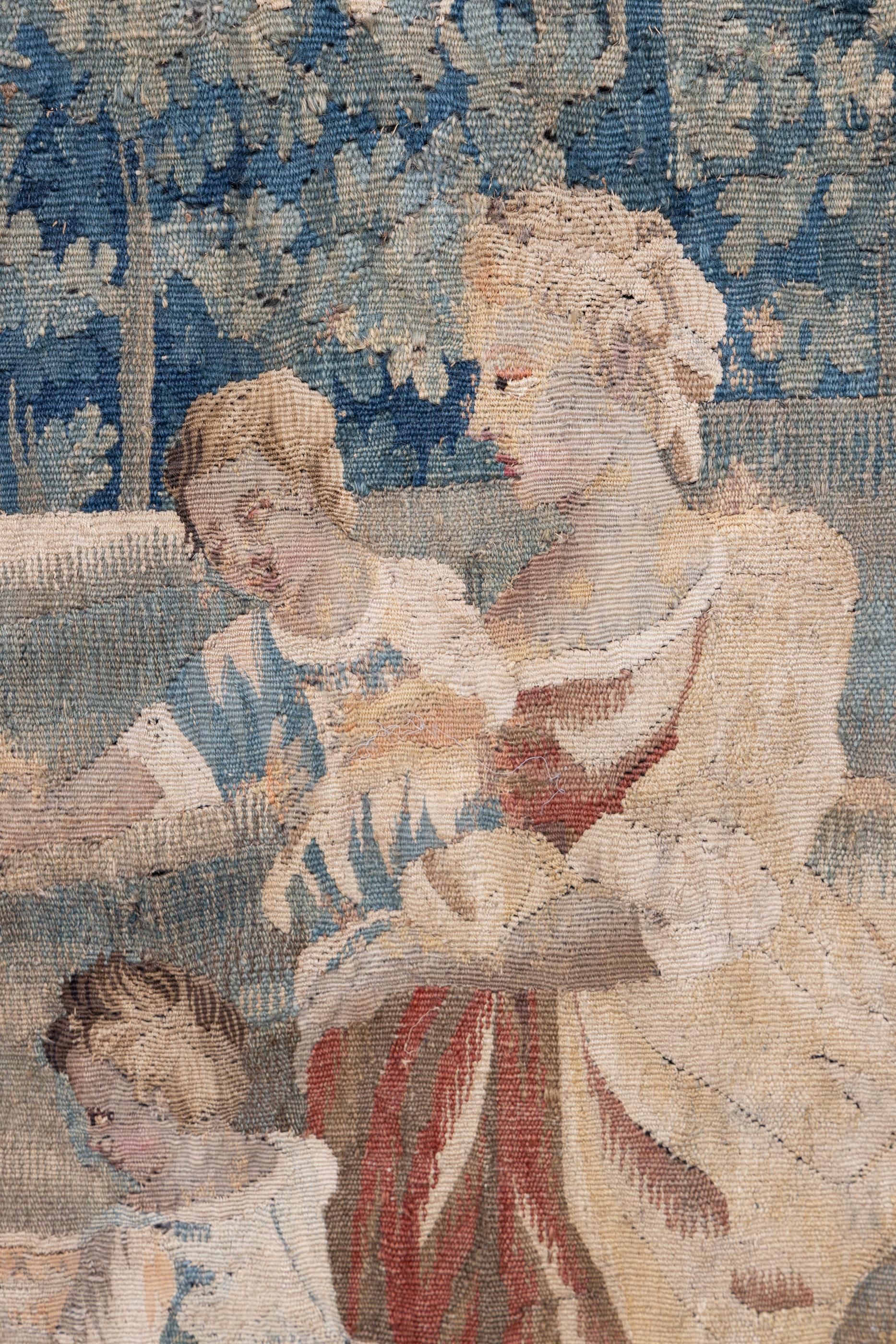 Fine French 18th Century Aubusson Tapestry Depicting Country Family In Good Condition For Sale In New Orleans, LA