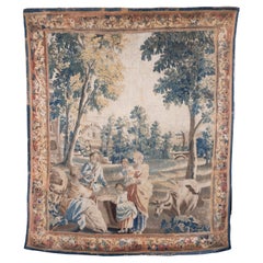 Fine arazzo Aubusson francese del XVIII secolo raffigurante una famiglia di campagna