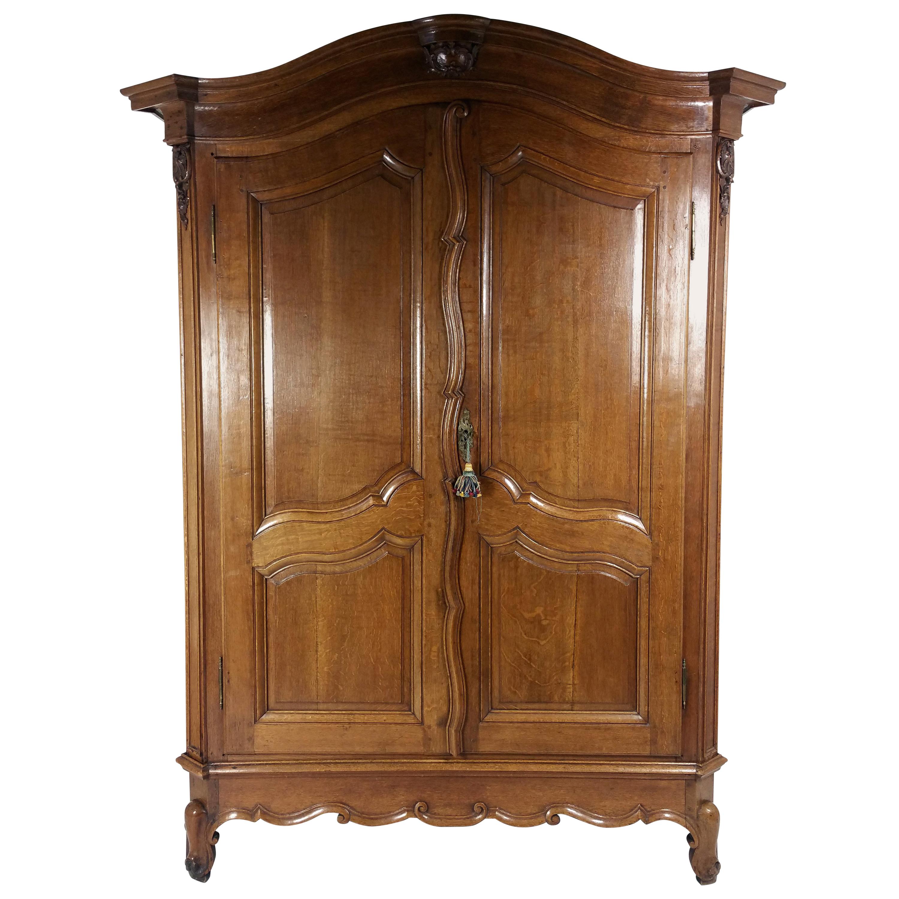 Fine French 18th Century Carved Oak 2-Door Large Armoire For Sale