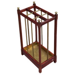 Antique Fine French 1900s Brass and Wood Umbrella Stand