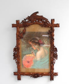Fine French 1900s Hand Carved Frame with an Original Print