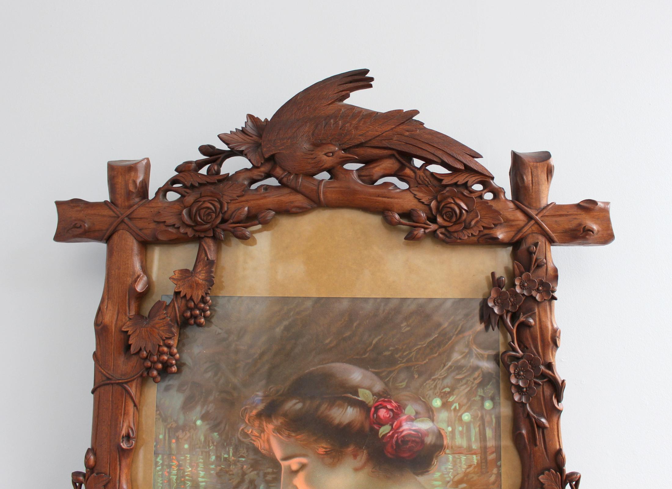 Fine French 1900s Hand Carved Frame with an Original Print In Good Condition For Sale In Long Island City, NY