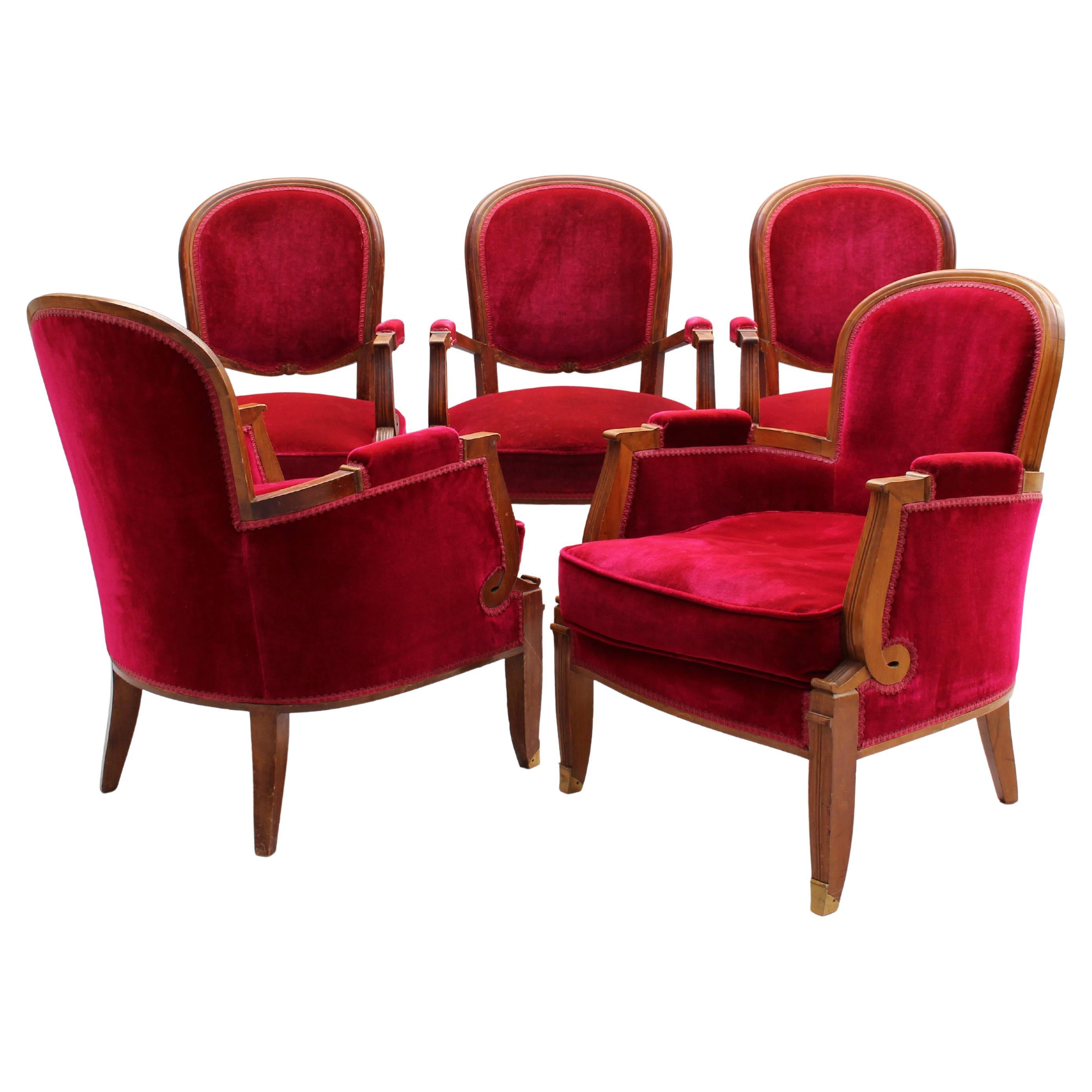 French Room Room 5 pièces des années 1930 par Jules Leleu en vente