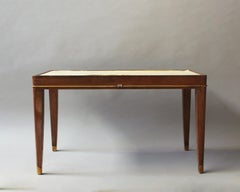 Fine French 1930s Mahogany coffee Table with a Parchment Top and Bronze Details