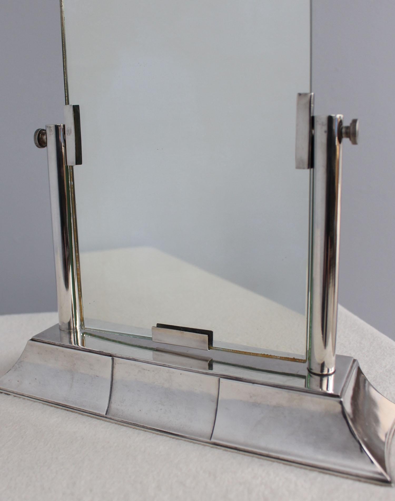 Fine French 1930s Silver-Plated Table Mirror by Luc Lanel for Christofle For Sale 3