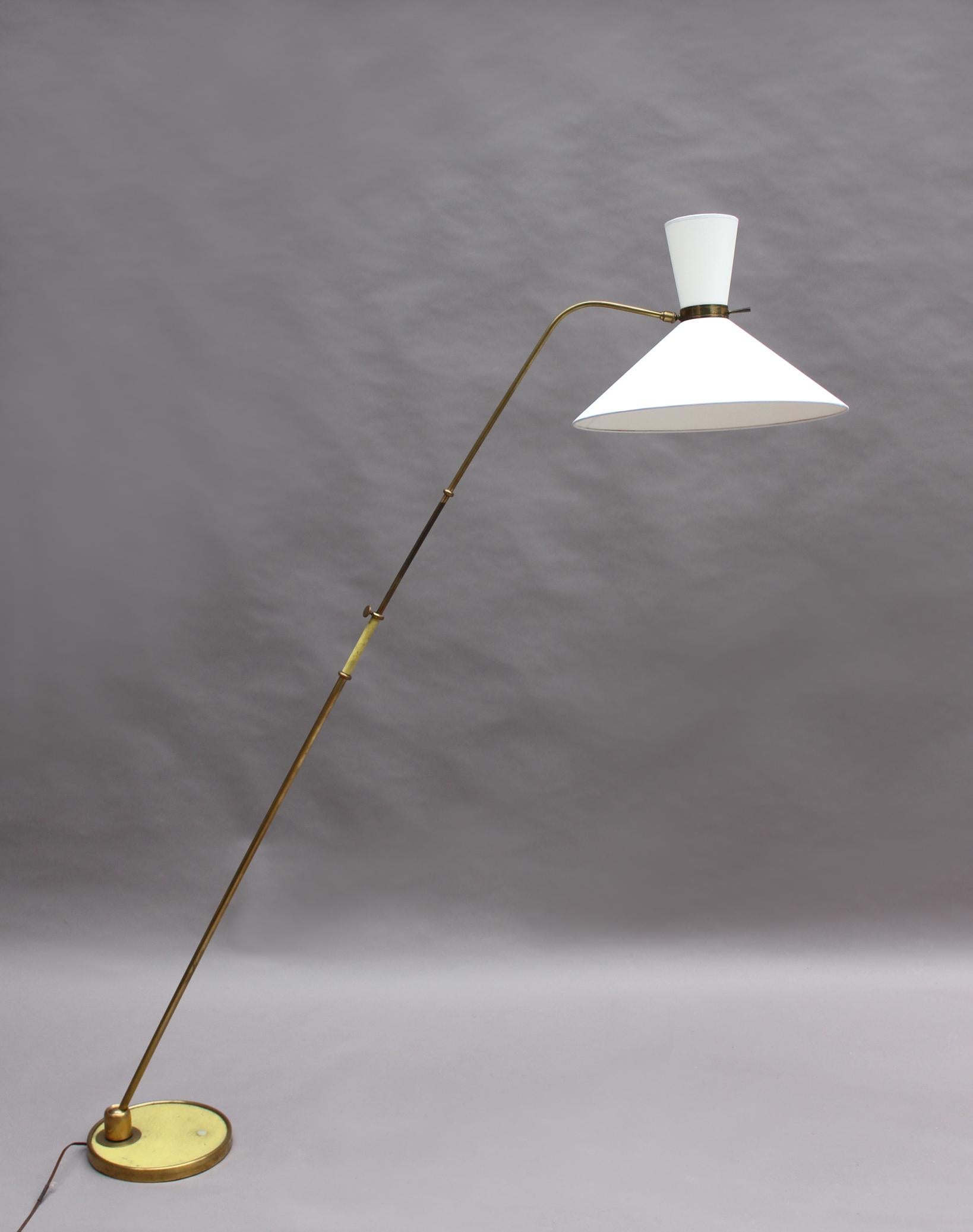 Brass Fine French 1950s Adjustable Floor Lamp by Maison Lunel (2 available)