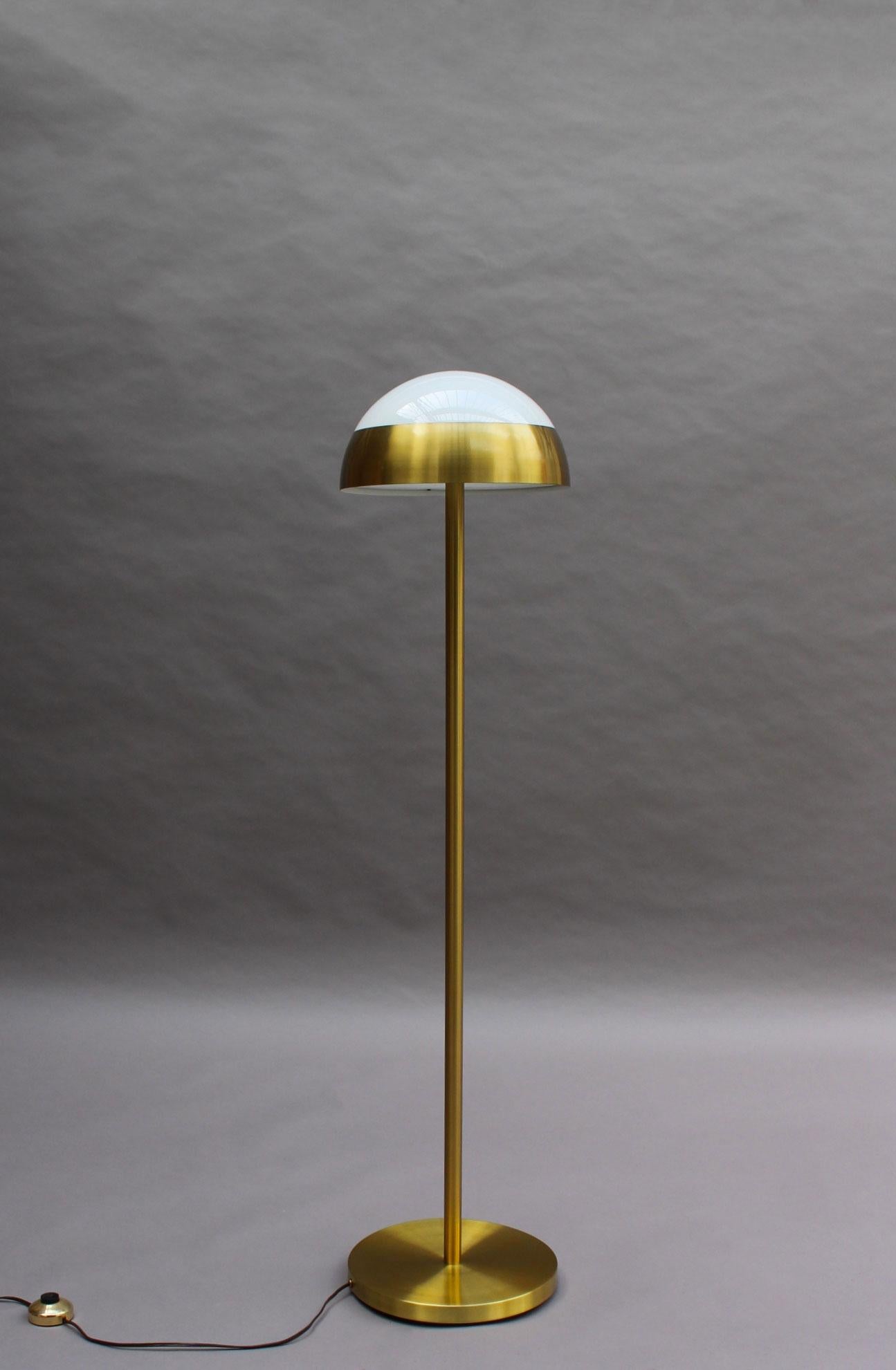 Fine French 1950s Brass and Glass Floor Reading Lamp by Jean Perzel 3