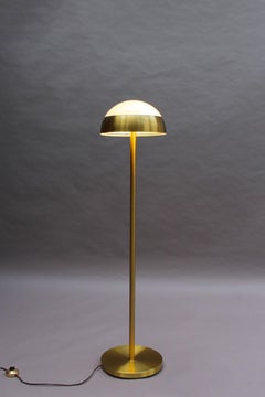Fine French 1950s Brass and Glass Floor Reading Lamp by Jean Perzel